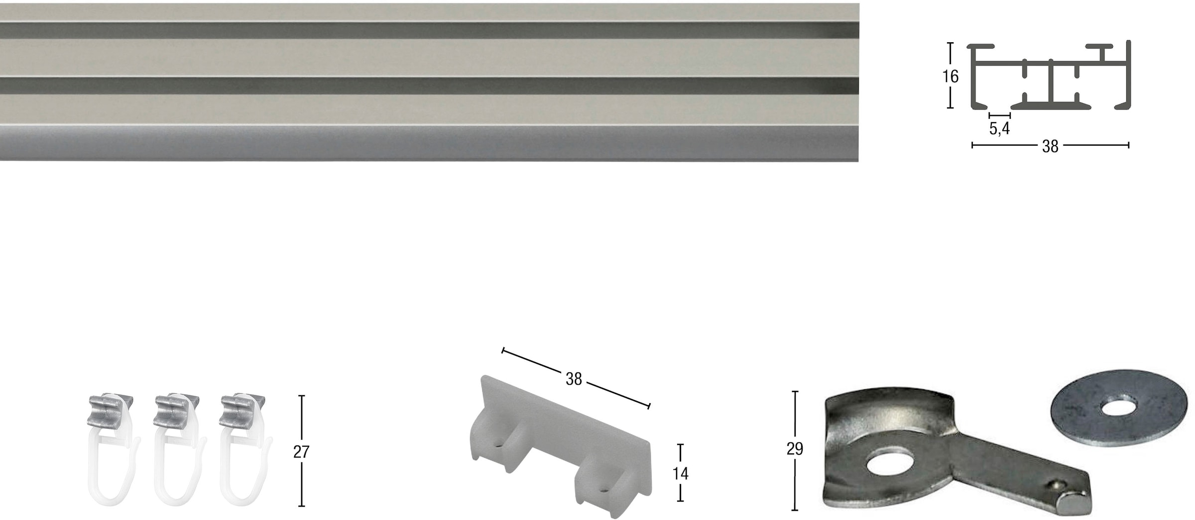 GARESA Gardinenschiene »Flächenvorhangschiene SMART«, 2 läufig-läufig, Wunschmaßlänge, Aluminiumschiene für Vorhänge mit Gleiter, verlängerbar, Decke