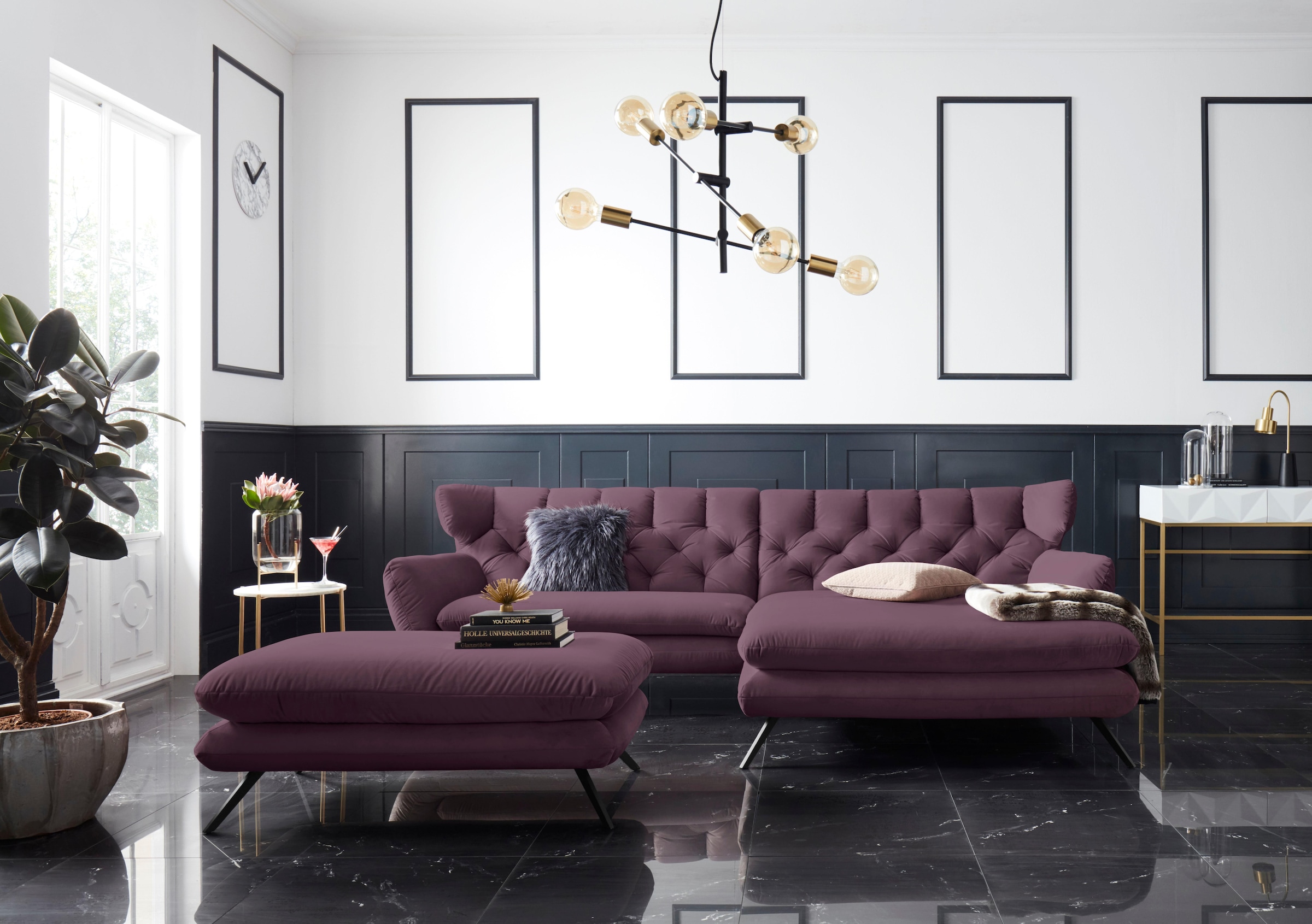 3C Candy Ecksofa »Beatrice Designsofa in moderner Retrooptik, bequem und extravagant«, mit Rückensteppung im Rautenmuster, Ohrenbacken Optik, L-Form