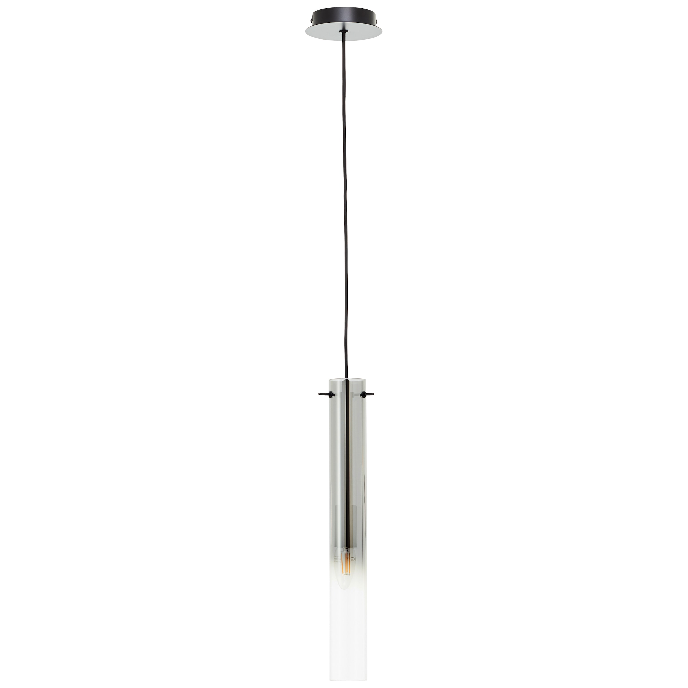 Brilliant Pendelleuchte »Glasini«, 1 flammig, Leuchtmittel E14 | ohne Leuchtmittel, 199 x 15 cm, E14, kürzbar, Metall/Rauchglas, matt schwarz