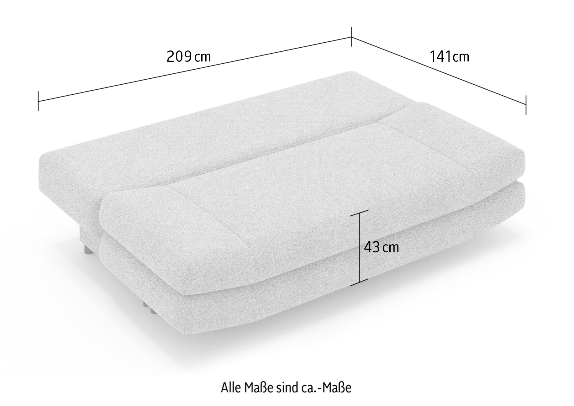 Home affaire 3-Sitzer »LENNARA Schlafsofa mit Bettkasten, Maße B/T/H: 209/96/86 cm«, Sofa mit Wellenunterfederung, hoher Sitzkomfort