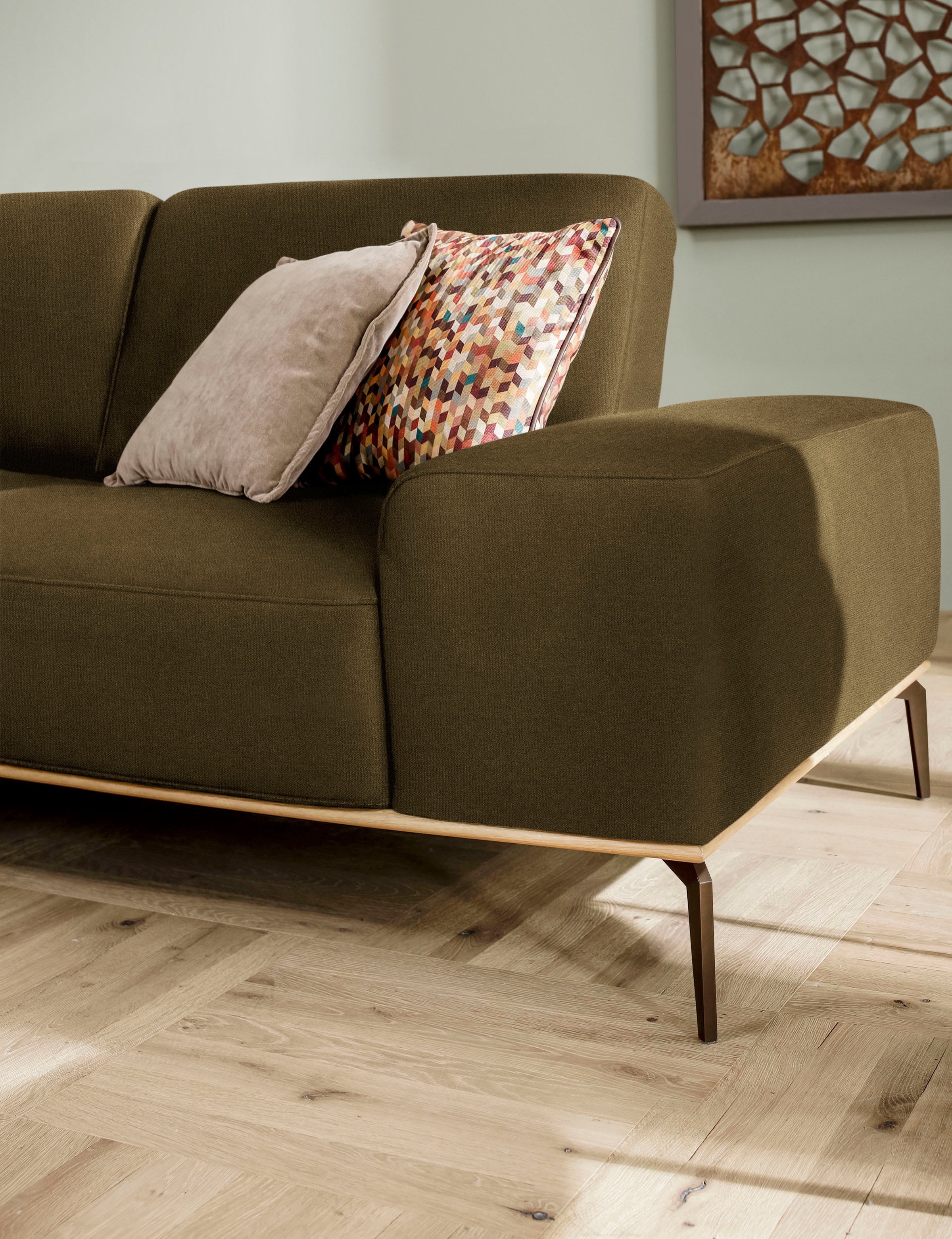 W.SCHILLIG Ecksofa »run, Designsofa mit tollem Sitzkomfort, bequem, L-Form«, mit Holzsockel, Füße in Bronze pulverbeschichtet, Breite 319 cm
