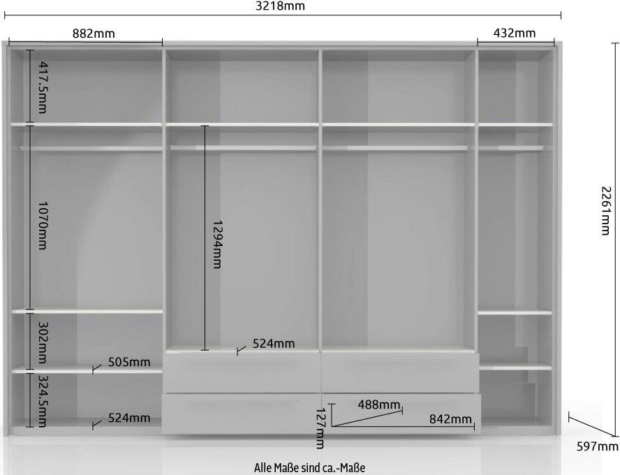 Places of Style Drehtürenschrank »Piano«, weiß, Inklusive Beleuchtung. in 2 Breiten mit jeweils 4 Schubladen