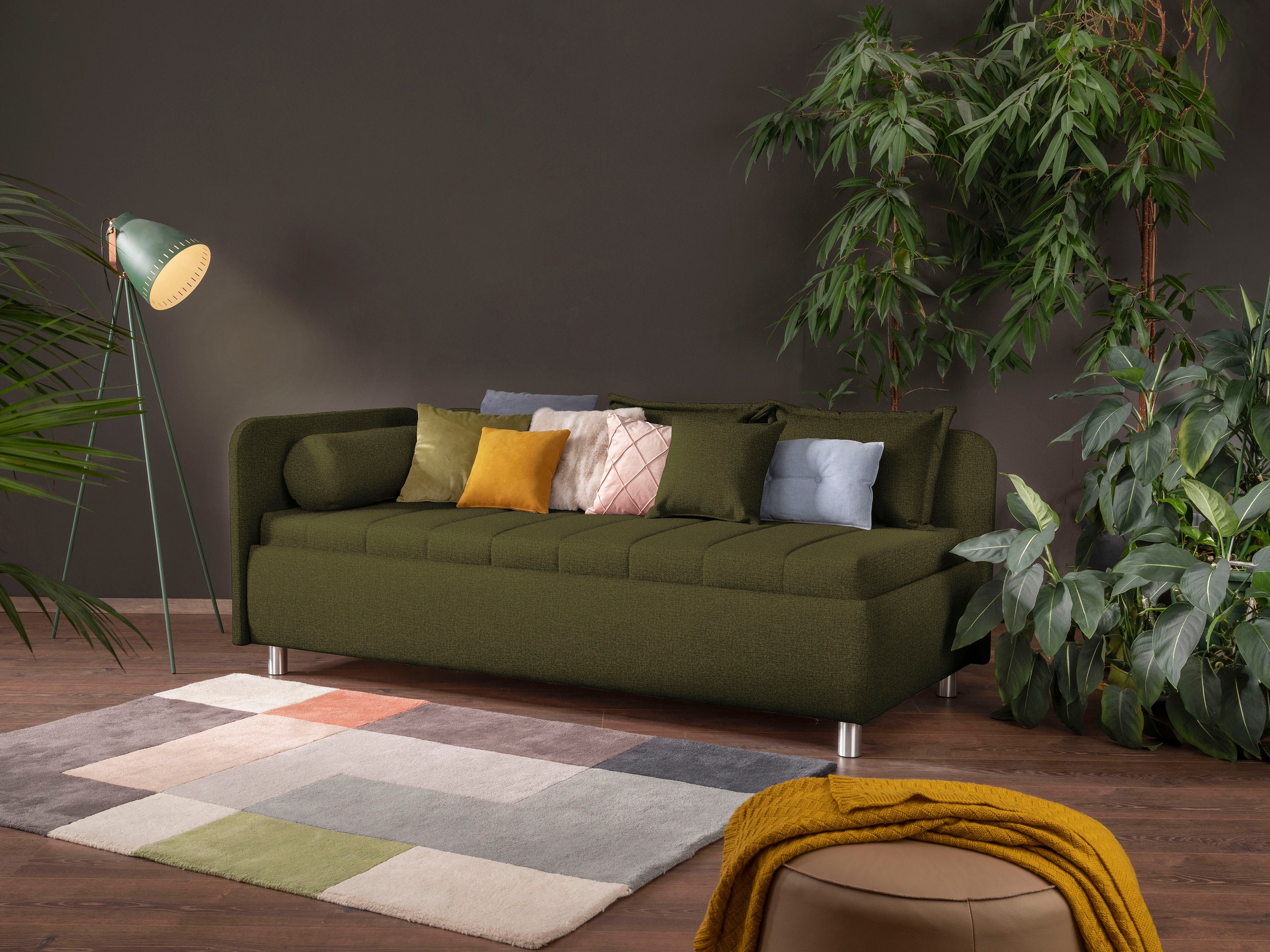 alina Schlafsofa »Kiana«, mit Bettkasten und Zierkissen, Liegefläche 90/200 cm oder 100/200 cm