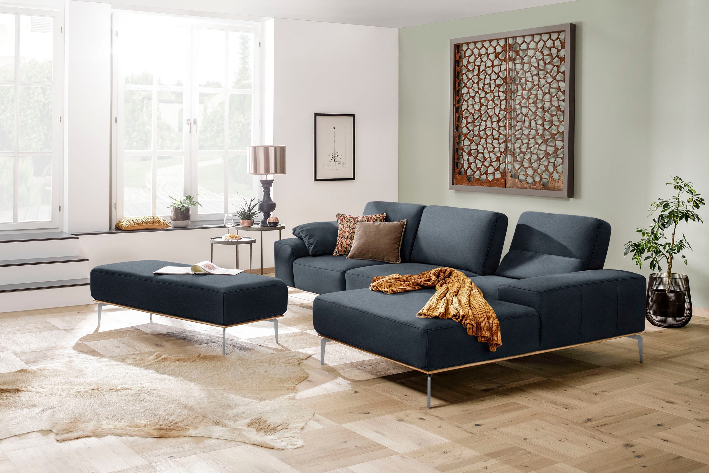 W.SCHILLIG Ecksofa »run, Designsofa mit tollem Sitzkomfort, bequem, L-Form«, mit elegantem Holzsockel, Füße in Chrom glänzend, Breite 319 cm
