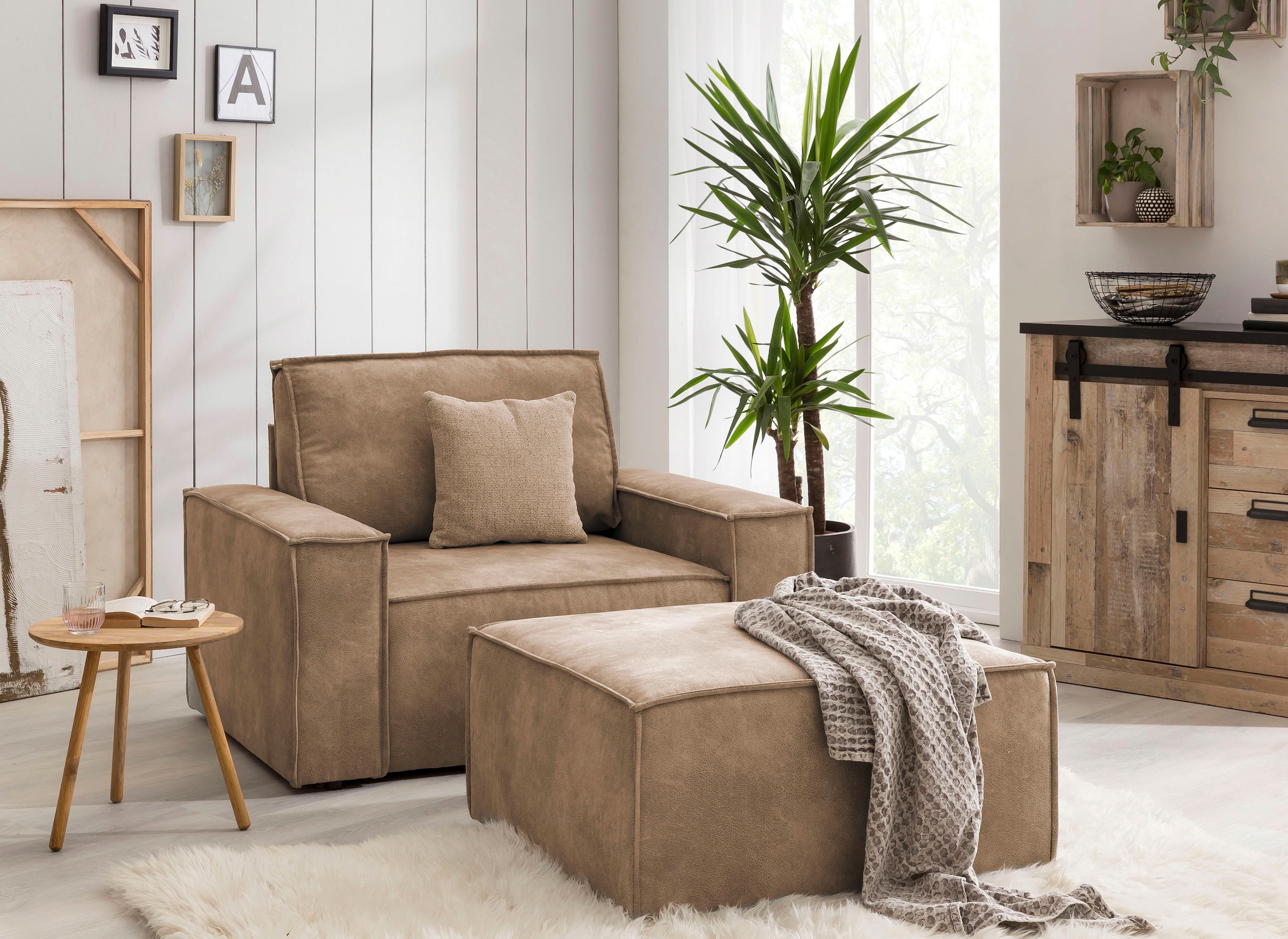 Home affaire Sessel »SHERWOOD«, Loveseat und Hocker im Set, passend zur Polster-Serie SHERWOOD