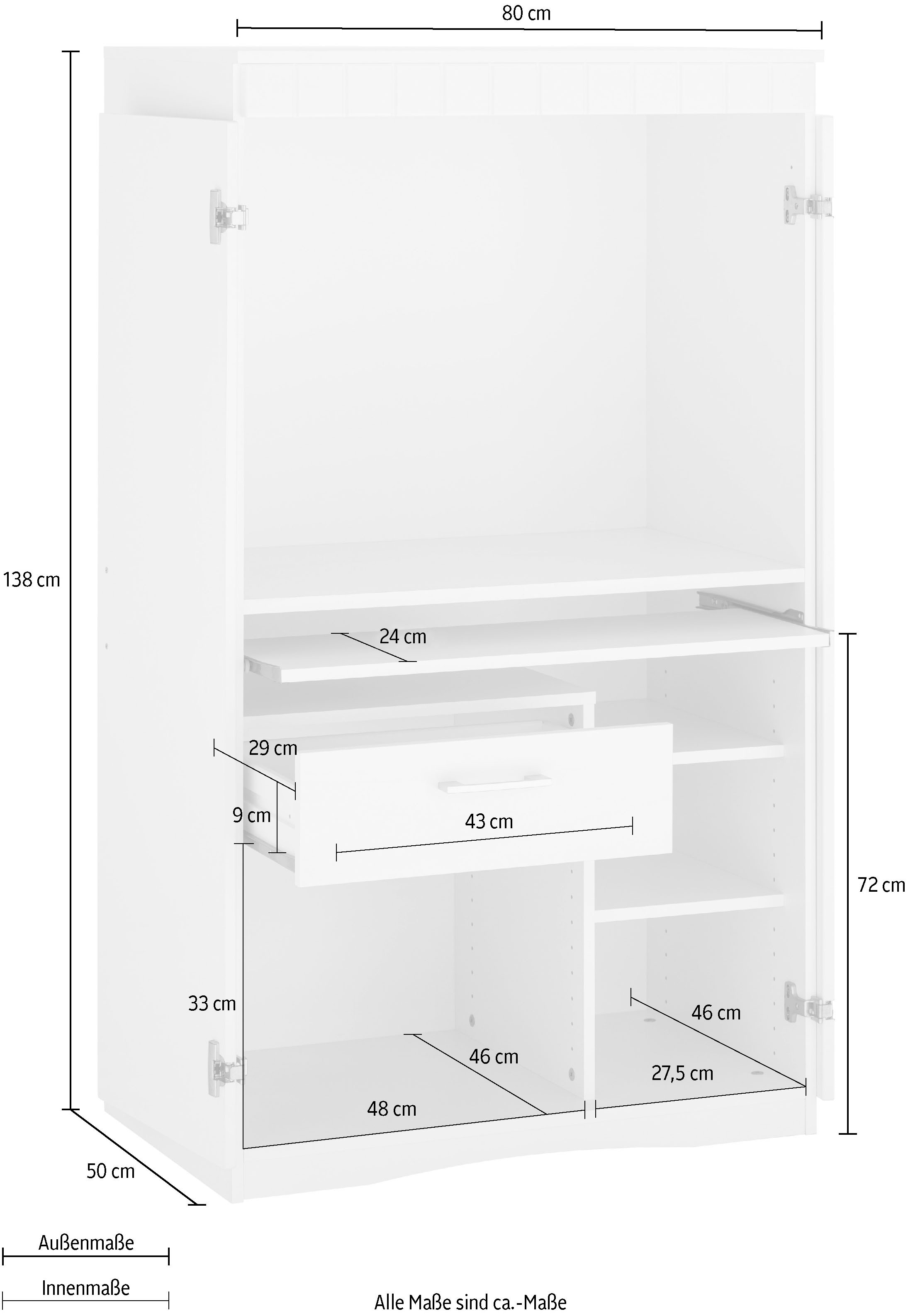 VOGL Möbelfabrik Sekretär »Niklas«, PC-Schrank, Home Office, Maße 80x50x138 cm, Made in Germany
