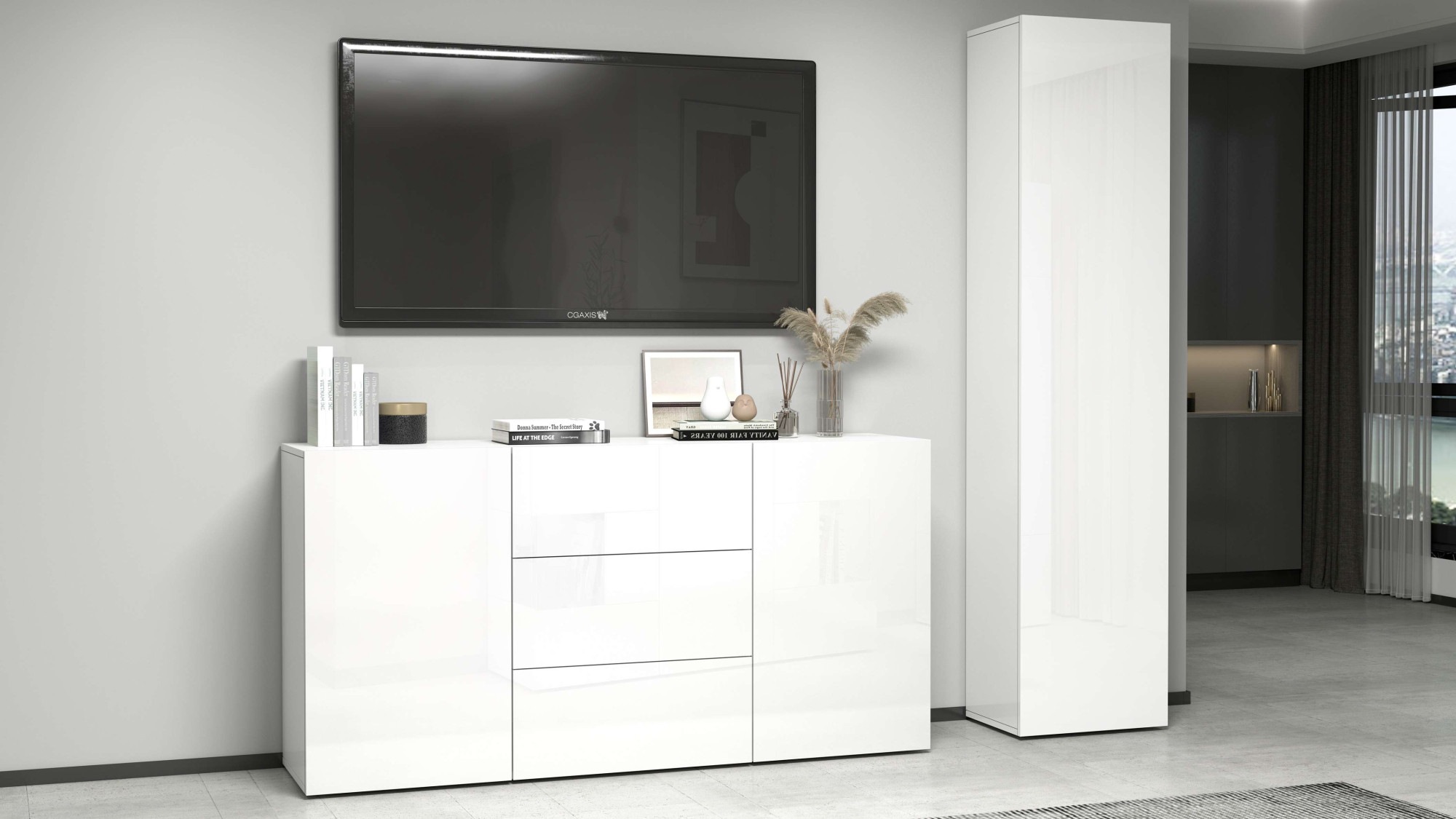 INOSIGN Sideboard »Egypt, Kommode, Schrank, Kredenz, grifflos«, 2 Türen, 3 Schubkästen, kompl. Hochglanz lackiert Breite 160