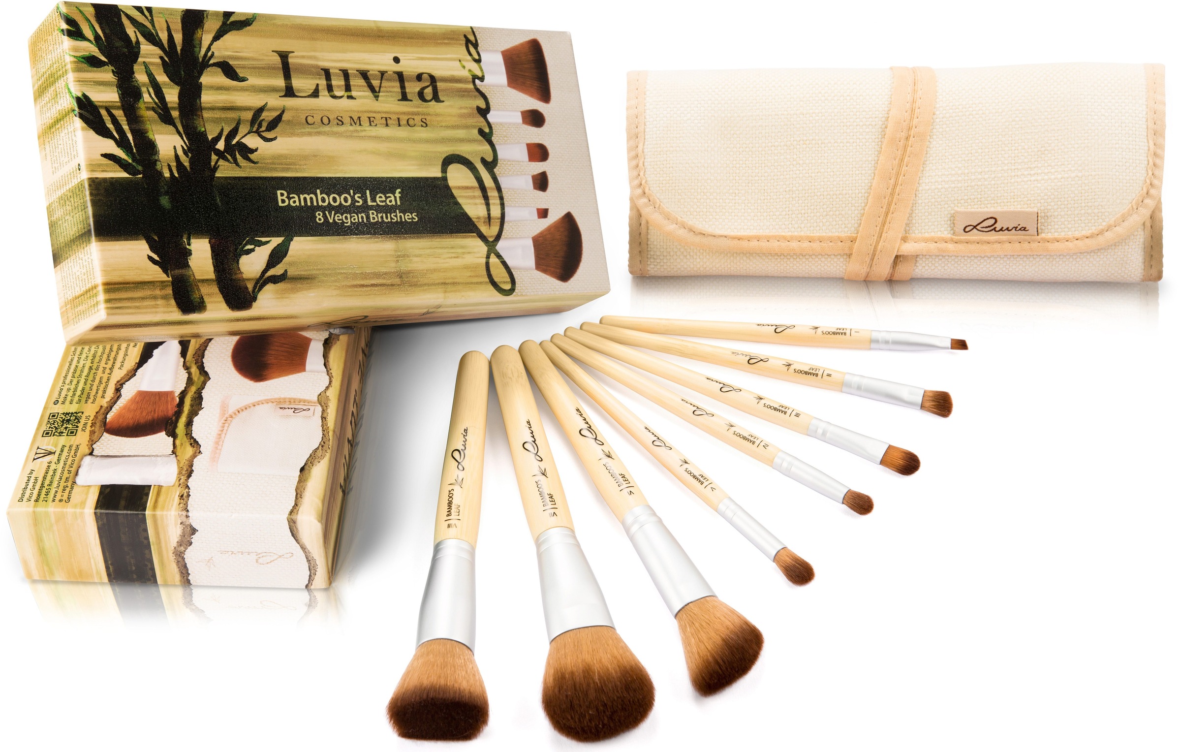 LUVIA COSMETICS Kosmetikpinsel-Set »Bamboo's Leaf« vegan Bambus 8 vegane Kosmetikpinsel mit Leinentasche