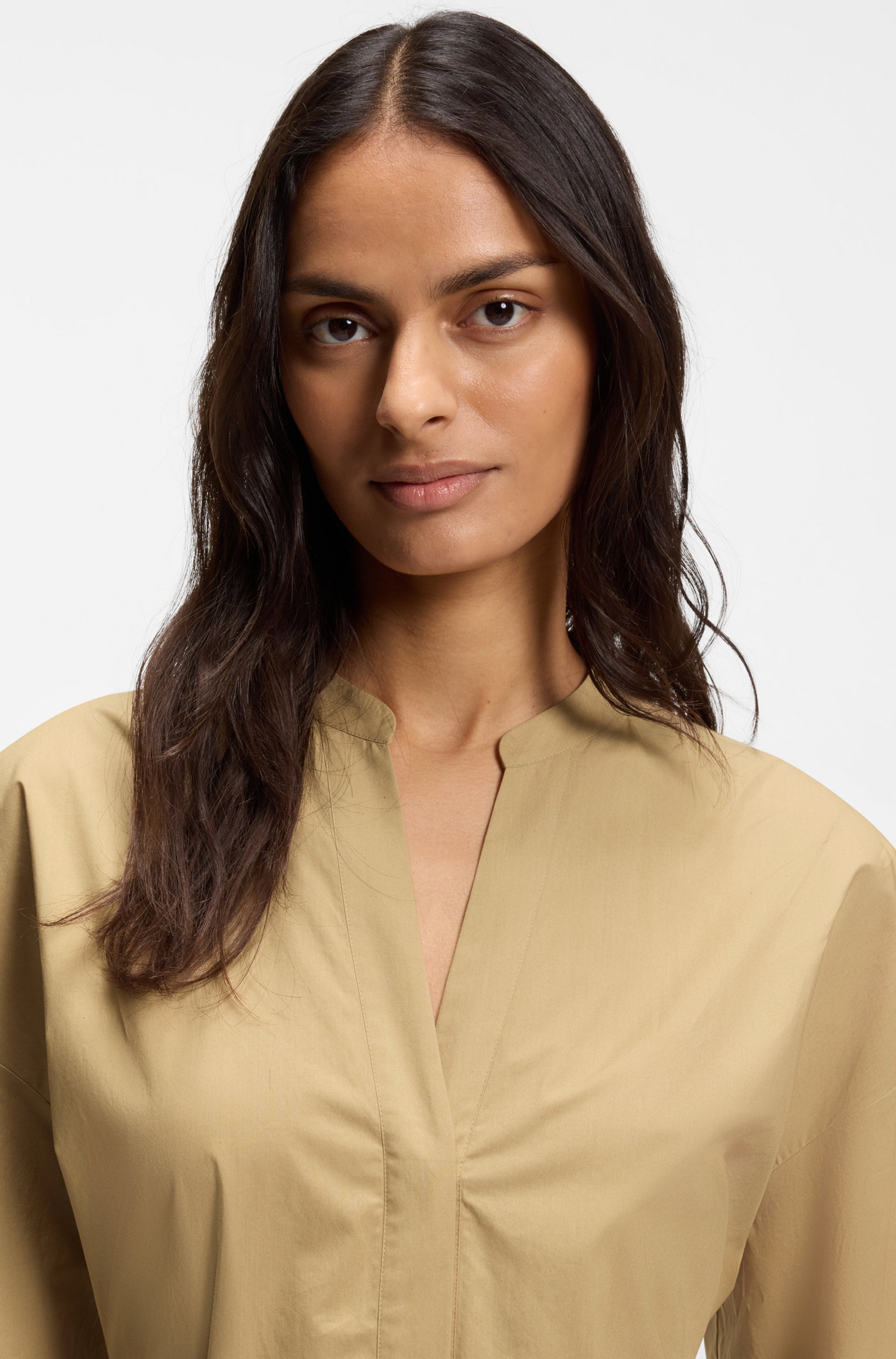 BOSS ORANGE Midikleid »Dellys Premium Damenmode« mit Ösen-Gürtel, Ballon-Ärmel, Regular Fit