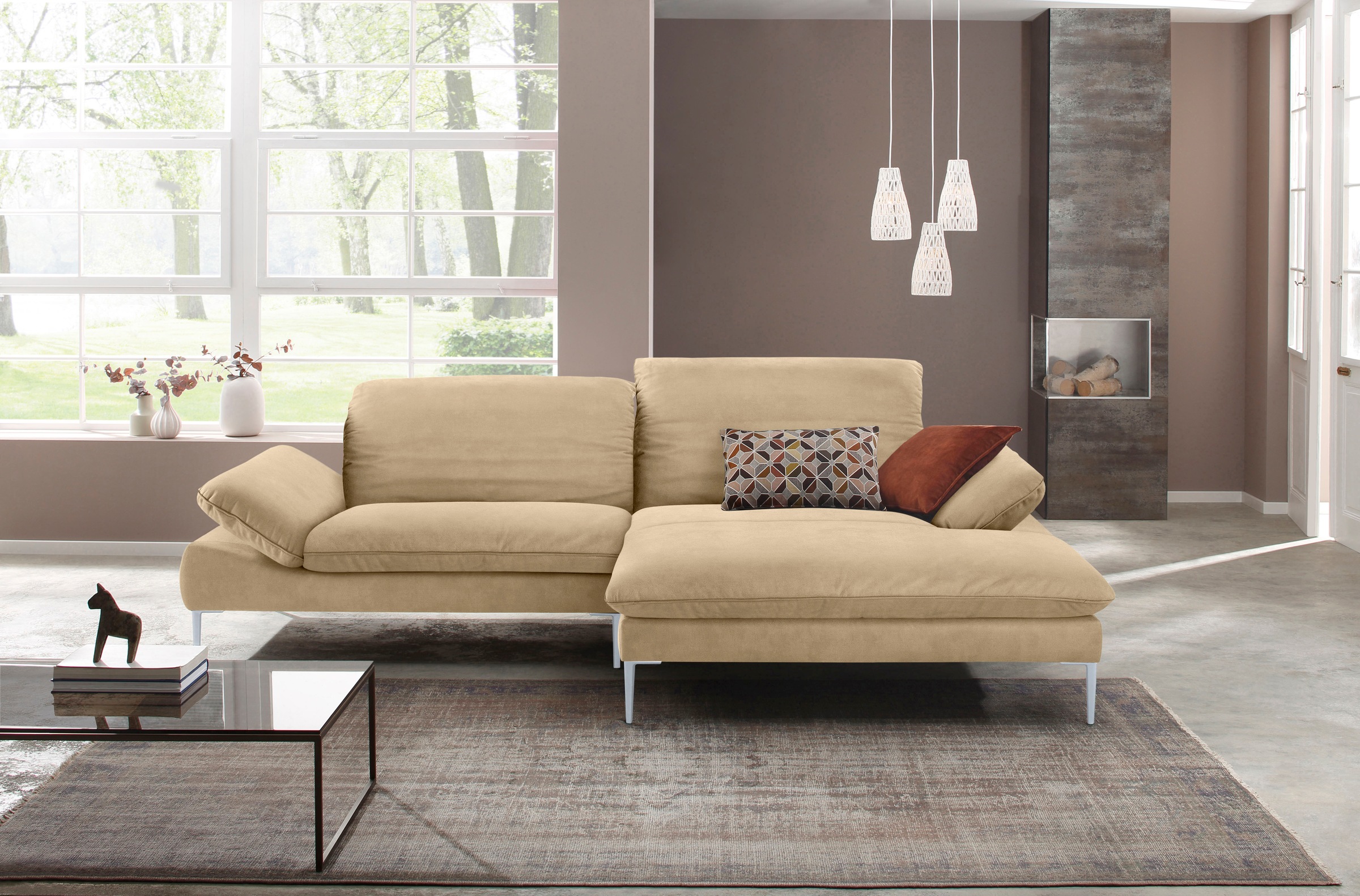 W.SCHILLIG Ecksofa »enjoy&MORE, mit tollem Sitzkomfort, elegant und bequem, L-Form«, mit Sitztiefenverstellung, Füße silber matt, Breite 294 cm