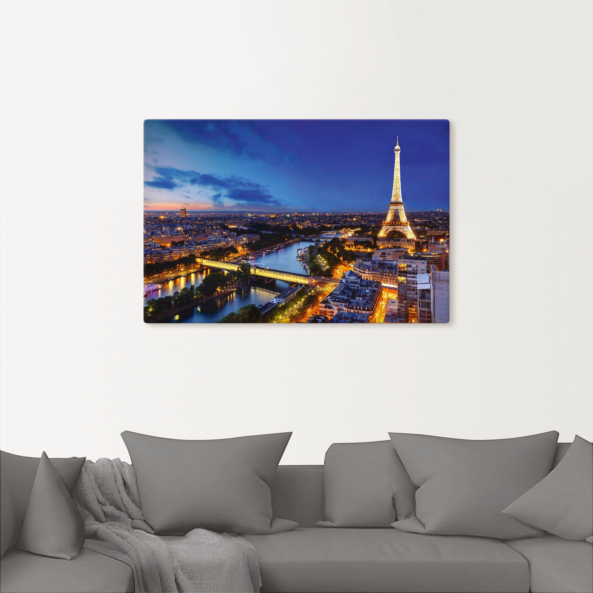 Artland Wandbild »Eiffelturm und Seine am Abend, Paris«, Paris, (1 St.), als Alubild, Outdoorbild, Leinwandbild, Poster, Wandaufkleber