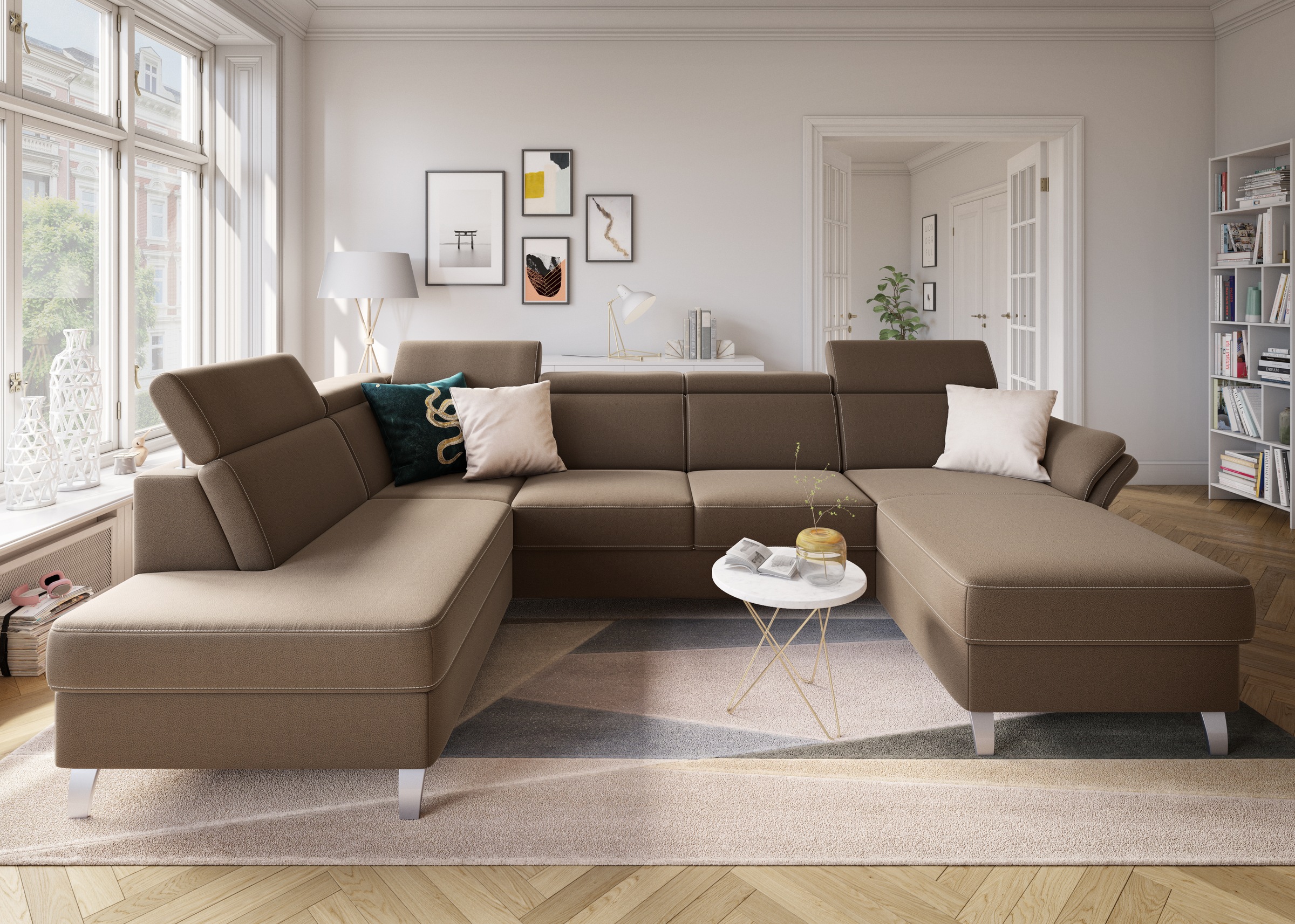 sit&more Wohnlandschaft »Vincenzo U-Form«, inklusive Kopfteilverstellung, wahlweise mit Bettfunktion, Bettkasten