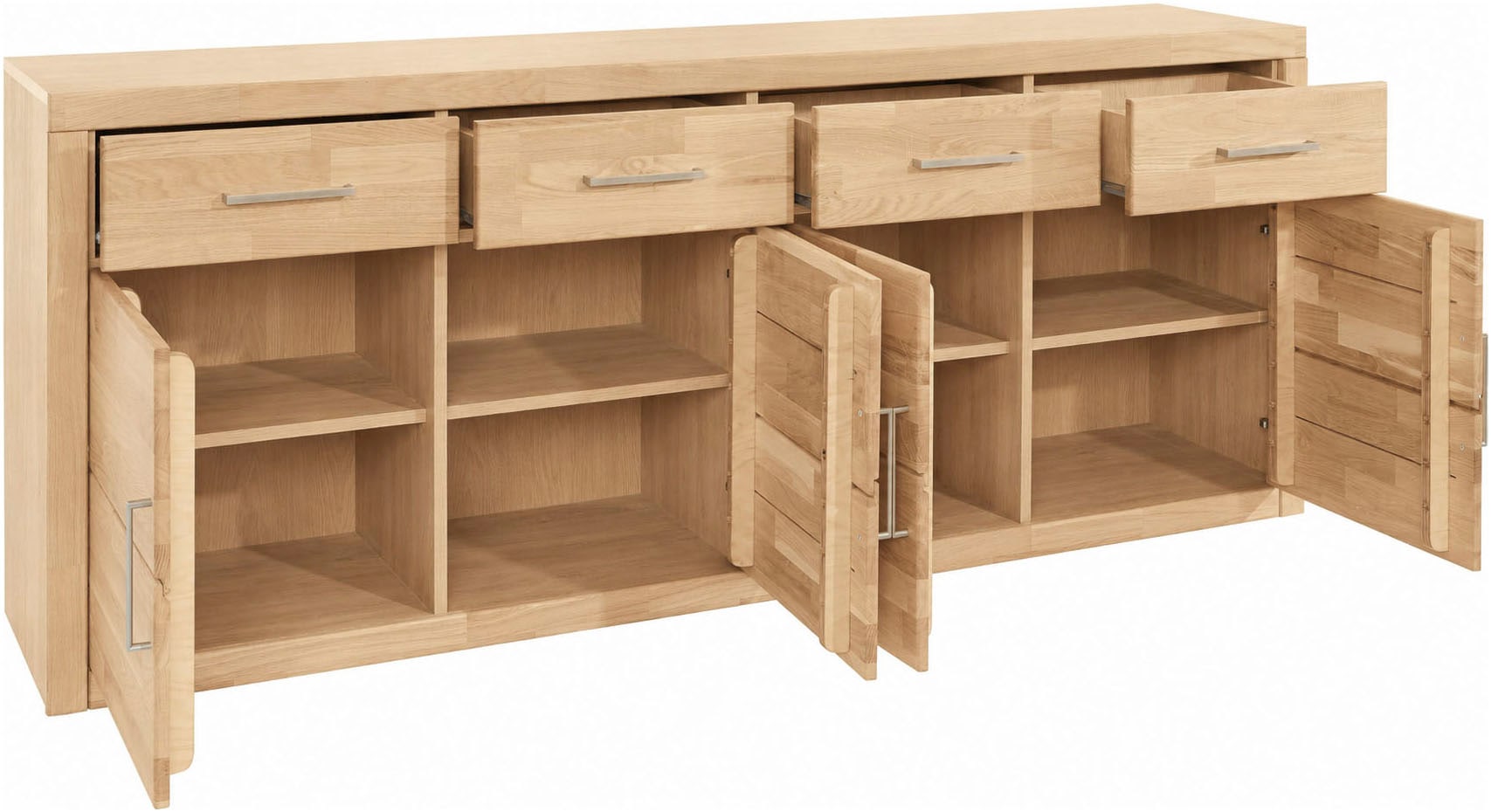 OTTO home Sideboard »Trondheim,200 cm breit,42 cm tief, Fronten Holzmassiv, Metallgriffe« Korpus aus Holzwerkstoff,4 Türen, 4 Schubladen, insgesamt 8 Fächer