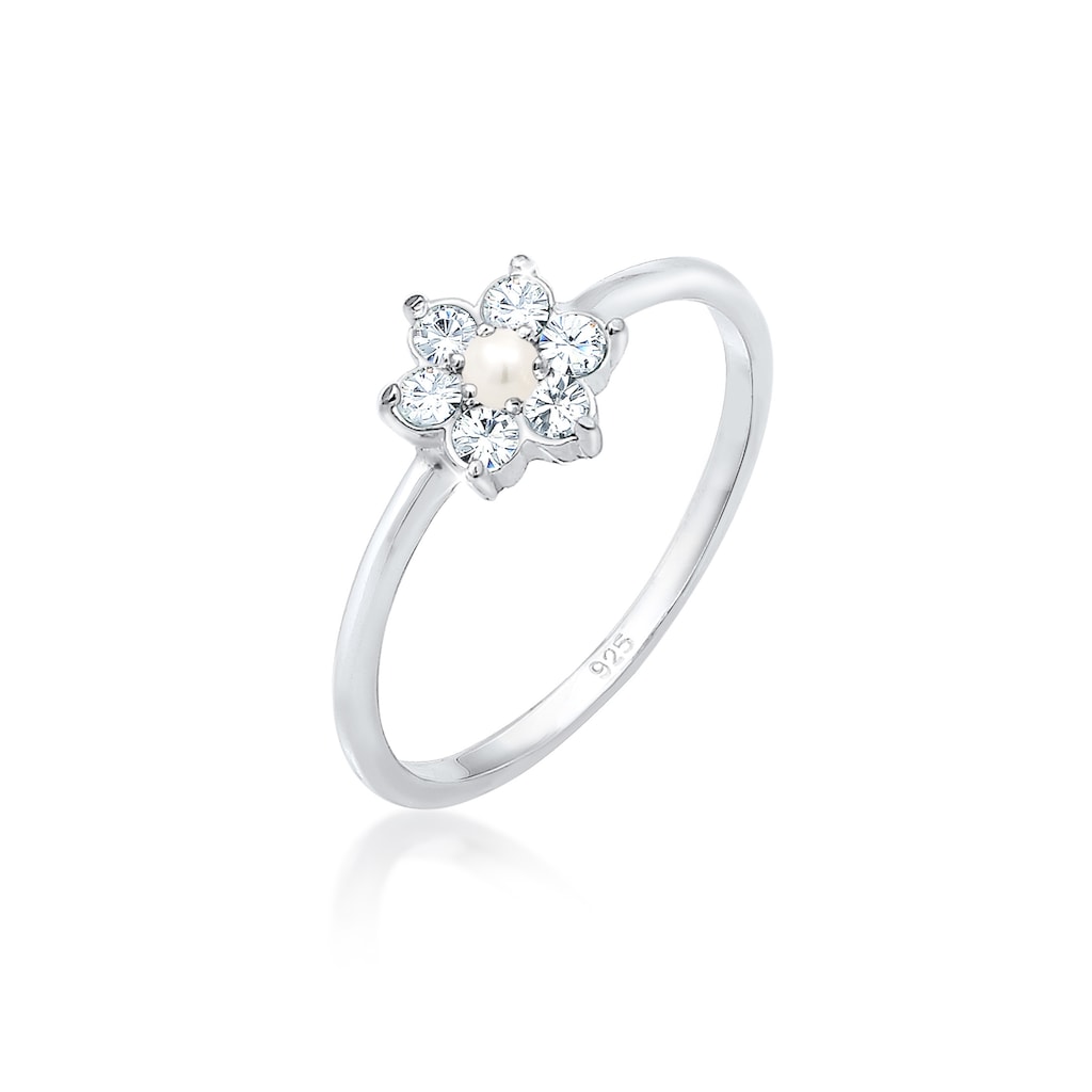 Elli Premium Verlobungsring »Blume Floral Synthetische Perle 925 Silber«