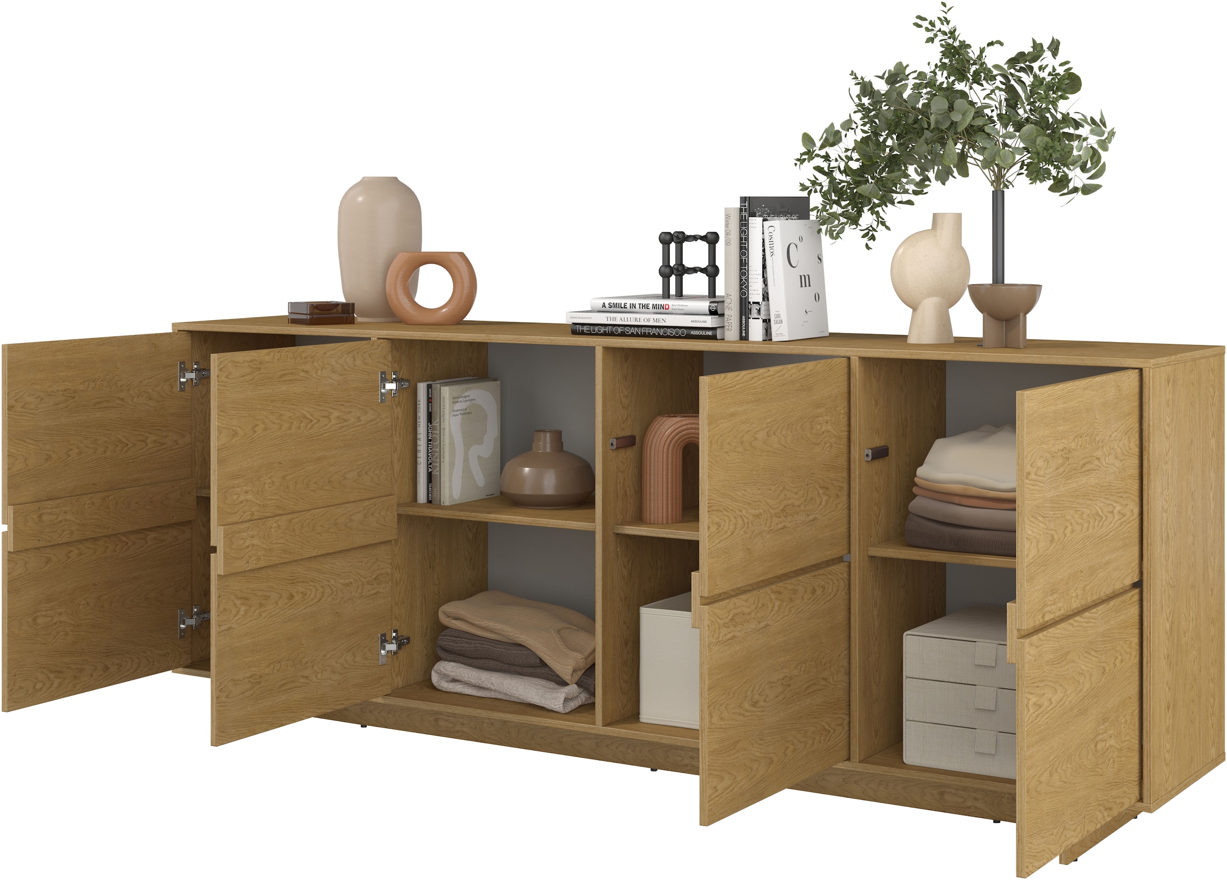 OTTO home Sideboard »Tatami, Stilvolle, moderne grifflose Kommode 4 Türen, Breite 220cm« Anrichte mit viel Stauraum, Böden verstellbar, push-to-open-Funktion