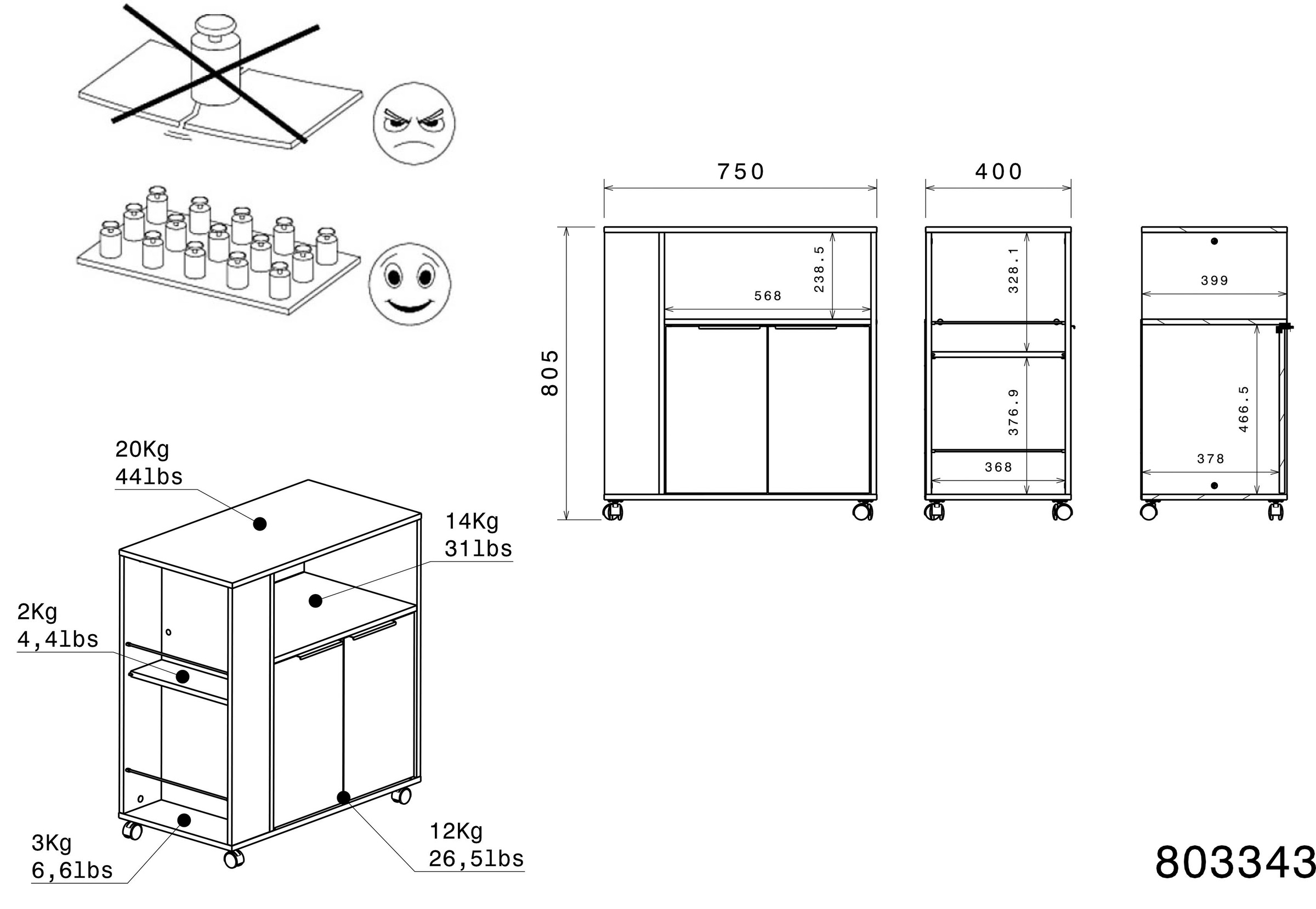 Parisot Schrank-Set »Fumay 3« Set, viel Stauraum, Kücheninsel, Küchenwaagen, inkl. Kabeldurchlass, 3 Stk. tlg.