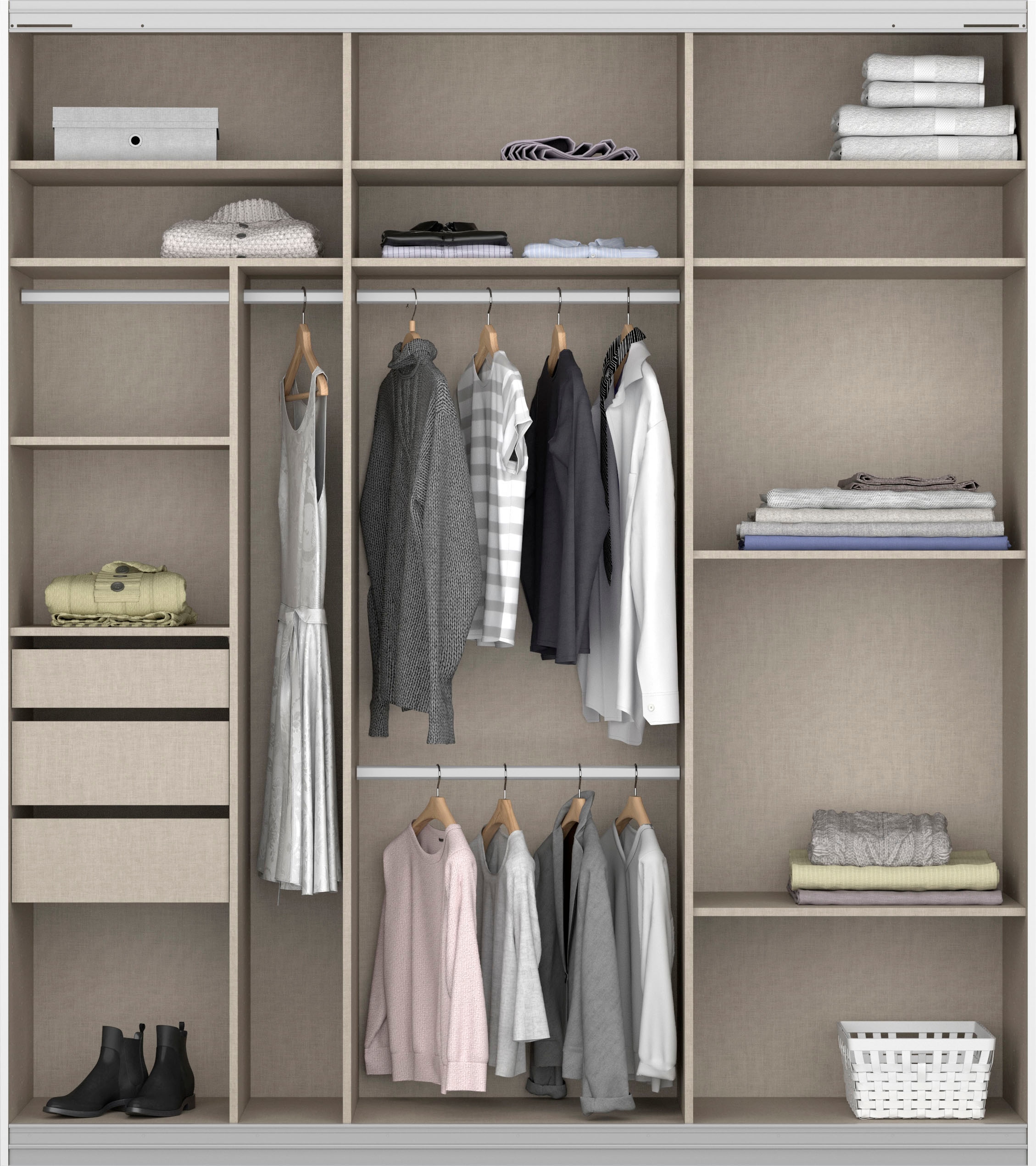 rauch Schwebetürenschrank »Kleiderschrank Schrank Garderobe TOPSELLER OTELI inkl. Inneneinteilung«, mit 3 Innenschubladen sowie zusätzlichen Einlegeböden MADE IN GERMANY