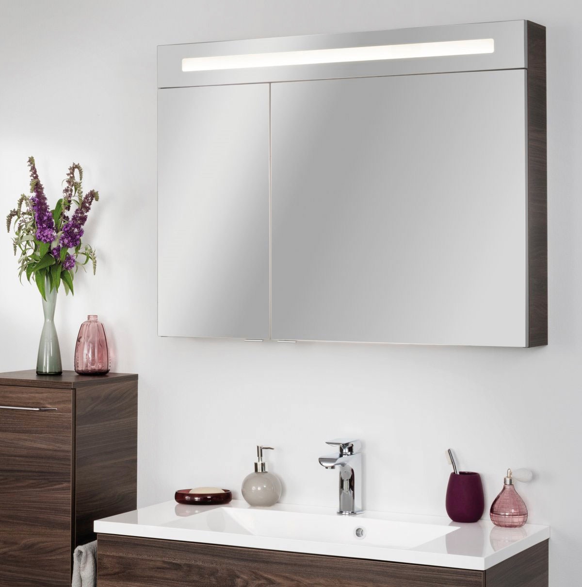 FACKELMANN Spiegelschrank »CL 90 - Breite verspiegelt bestellen auf 2 Türen, cm, 90 Ulme-Madera«, Badmöbel doppelseitig Raten