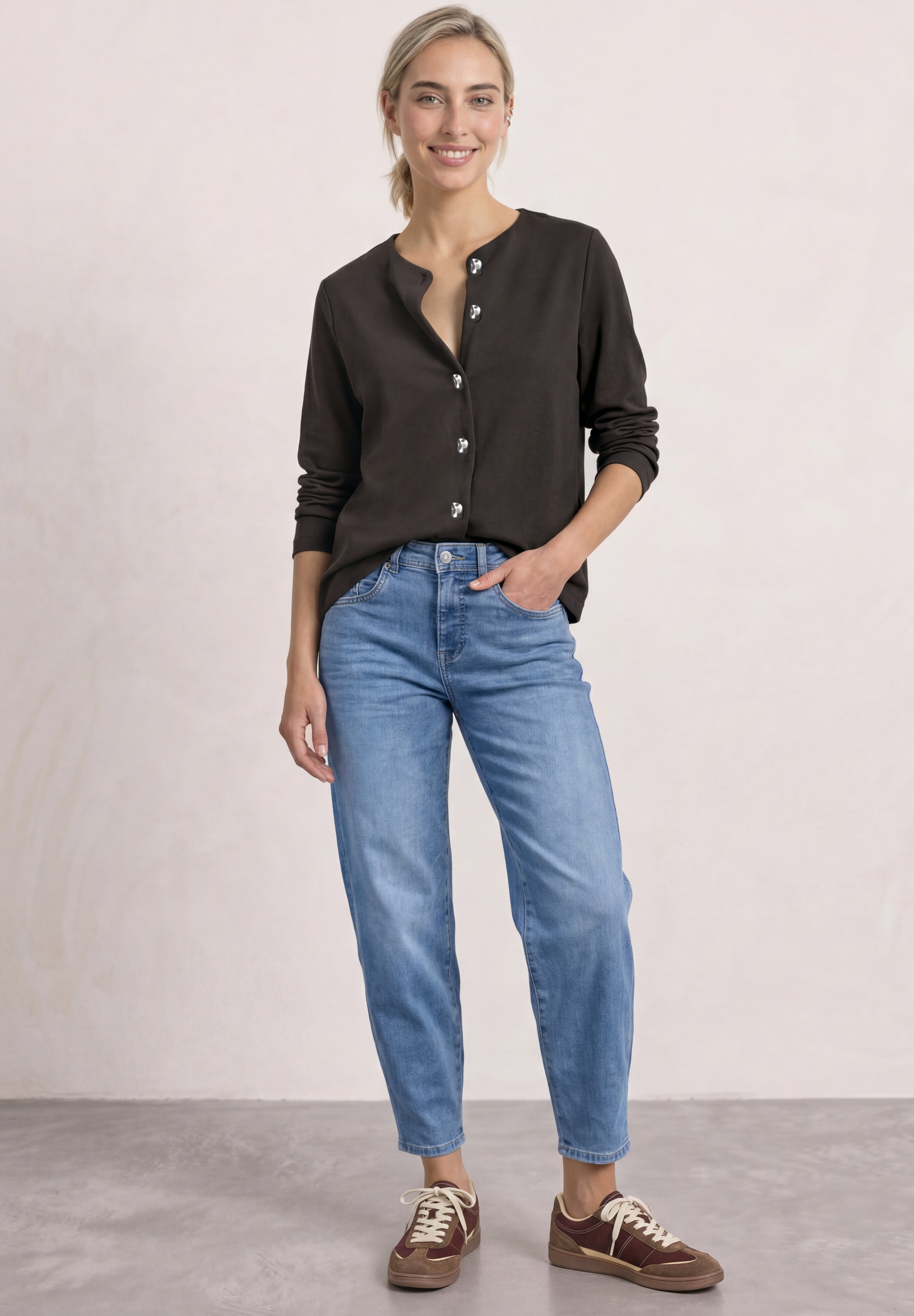 STREET ONE Shirtjacke Strick-Look Jacke / Cardigan / Dekorative Knöpfe