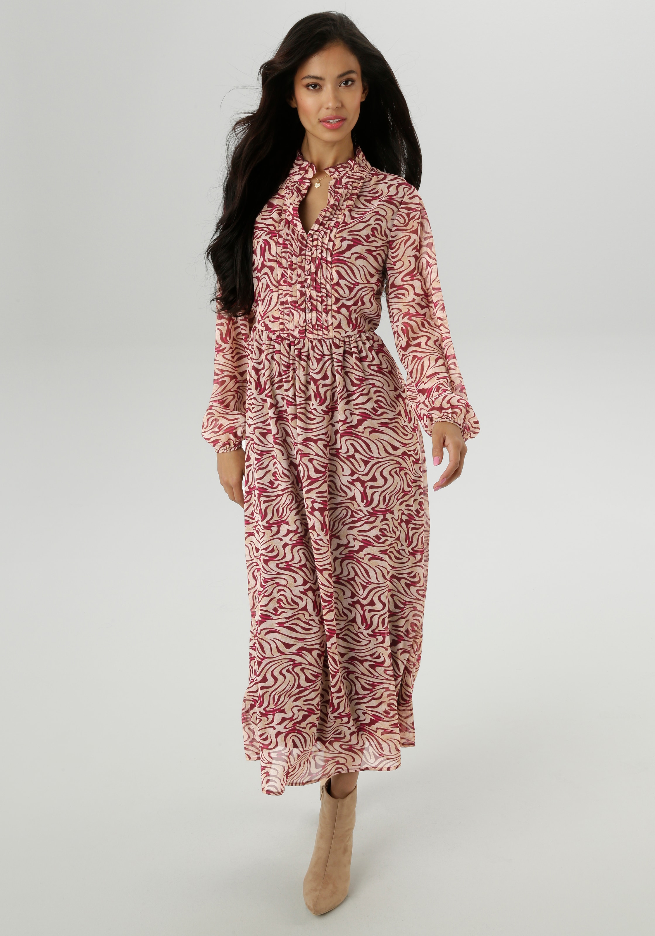 Aniston SELECTED Maxikleid, mit aufwendiger und dekorativer Biesenverarbeitung - NEUE KOLLEKTION