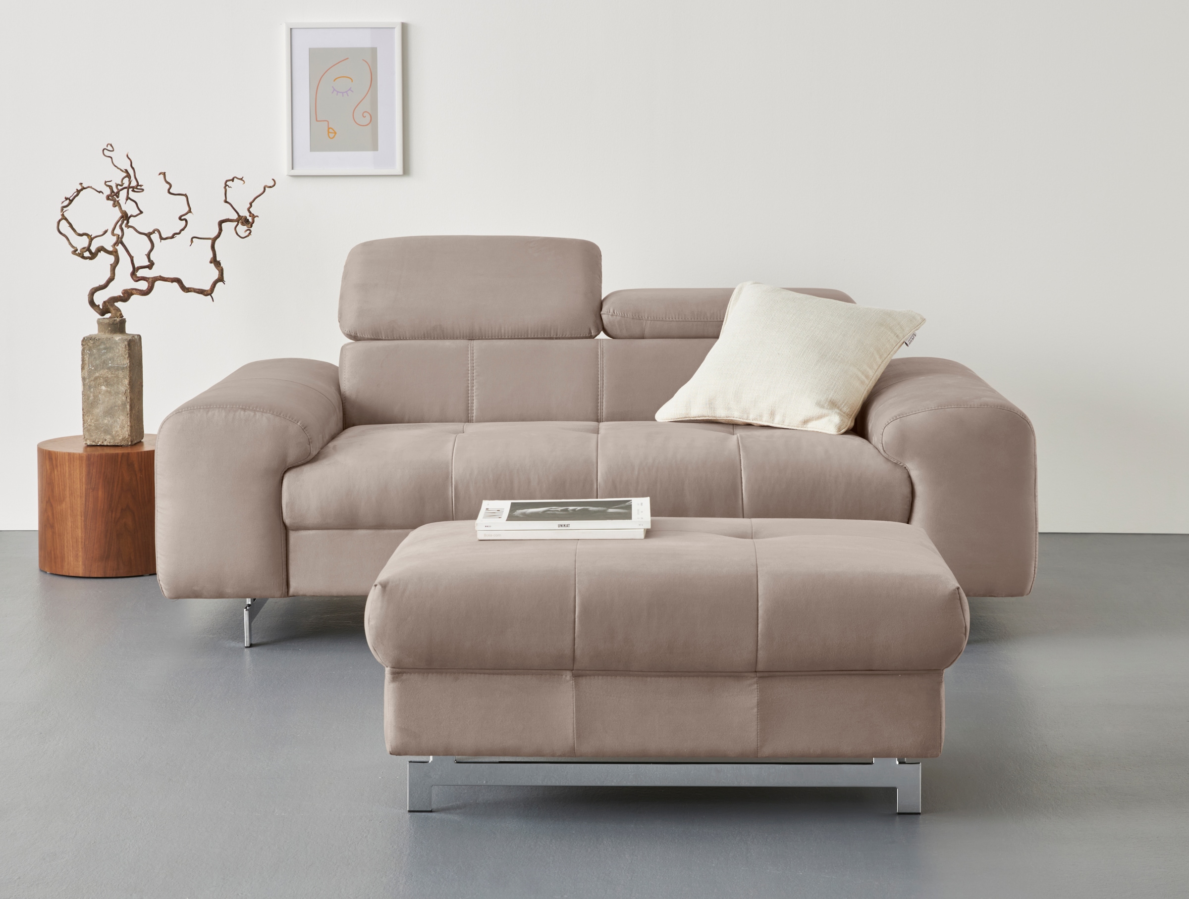 COTTA 2-Sitzer »Chef«, Big-Sofa mit Kopfteilverstellung, edle Metallkufen