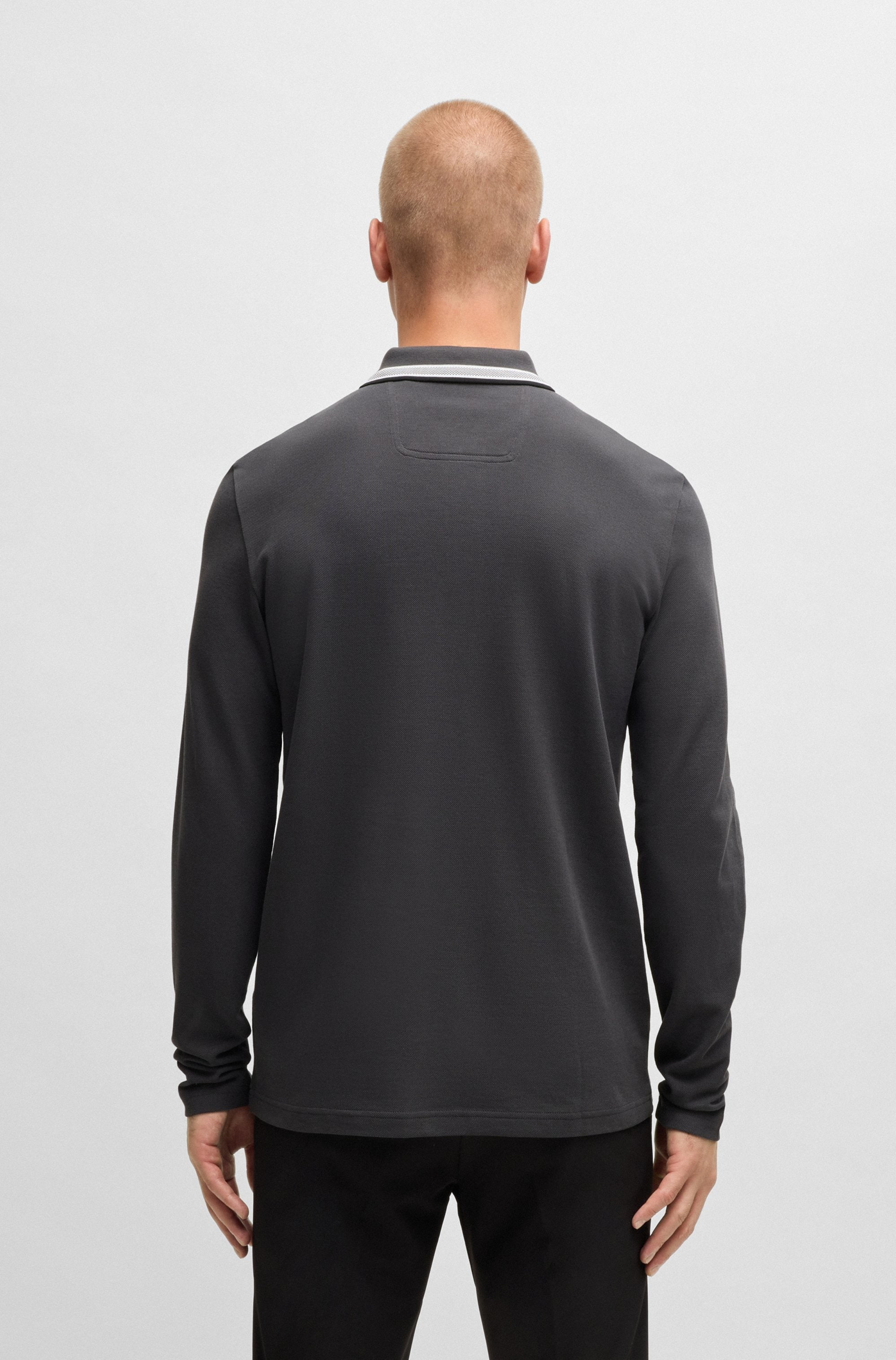 BOSS GREEN Langarm-Poloshirt »Plisy«, mit Streifen am Kragen