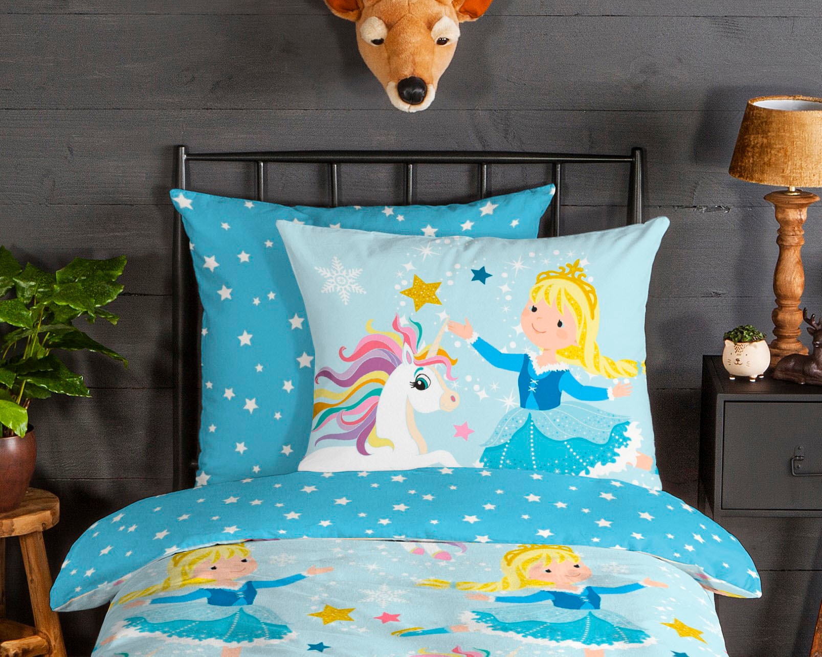 good morning Kinderbettwäsche »Iceprincess«, Biber, 135x200, Warm, Weich, Wende, Reißverschluss, Mädchen, Einhorn