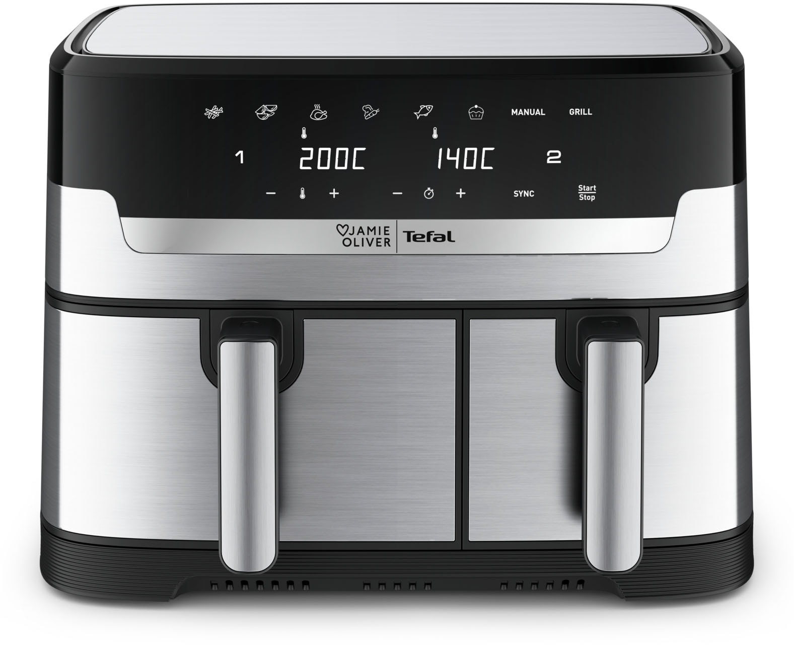 Tefal Heißluftfritteuse »Jamie Oliver by Tefal EY90JDE Dual Easy Fry & Grill«, 2700 W, Heissluftfritteuse Doppelkammer, 8 automatische Programme, EY90JDE
