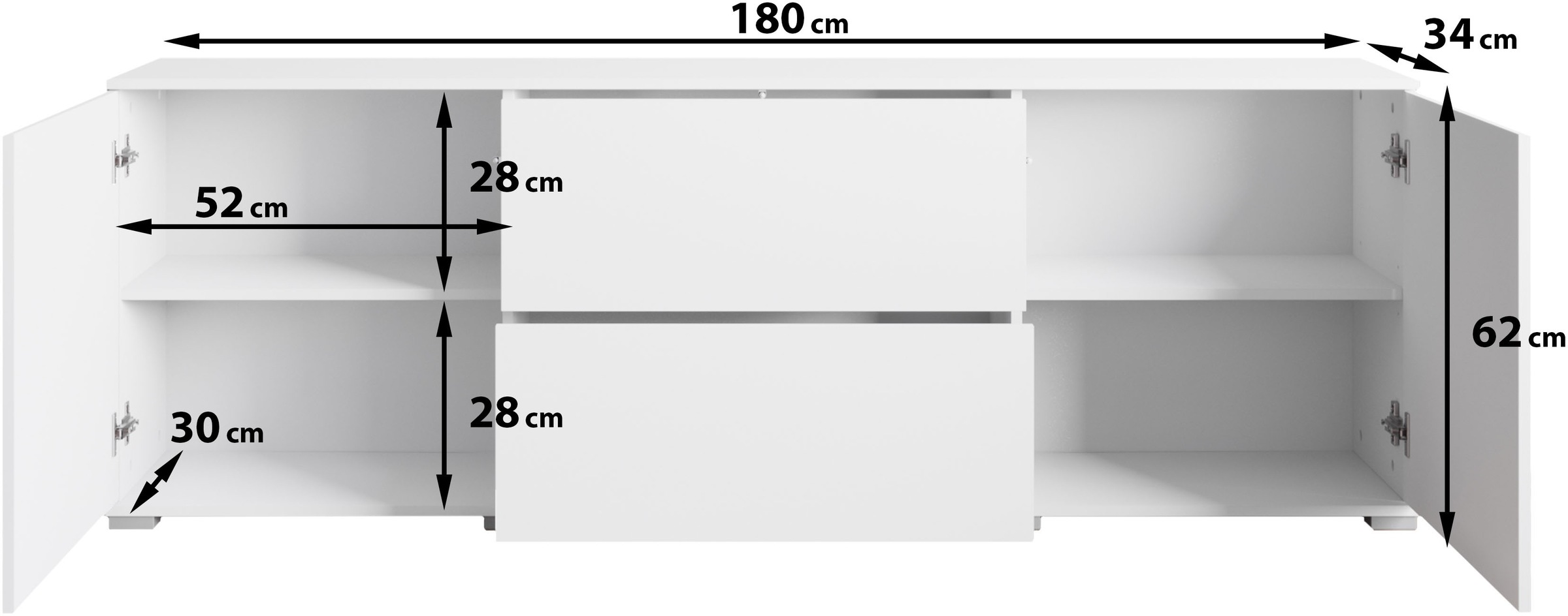INOSIGN Lowboard »Kenia«, (1 St.), 2 Türen, 2 Schubladen, Breite 180 cm, höhenverstellbare Einlegeböden