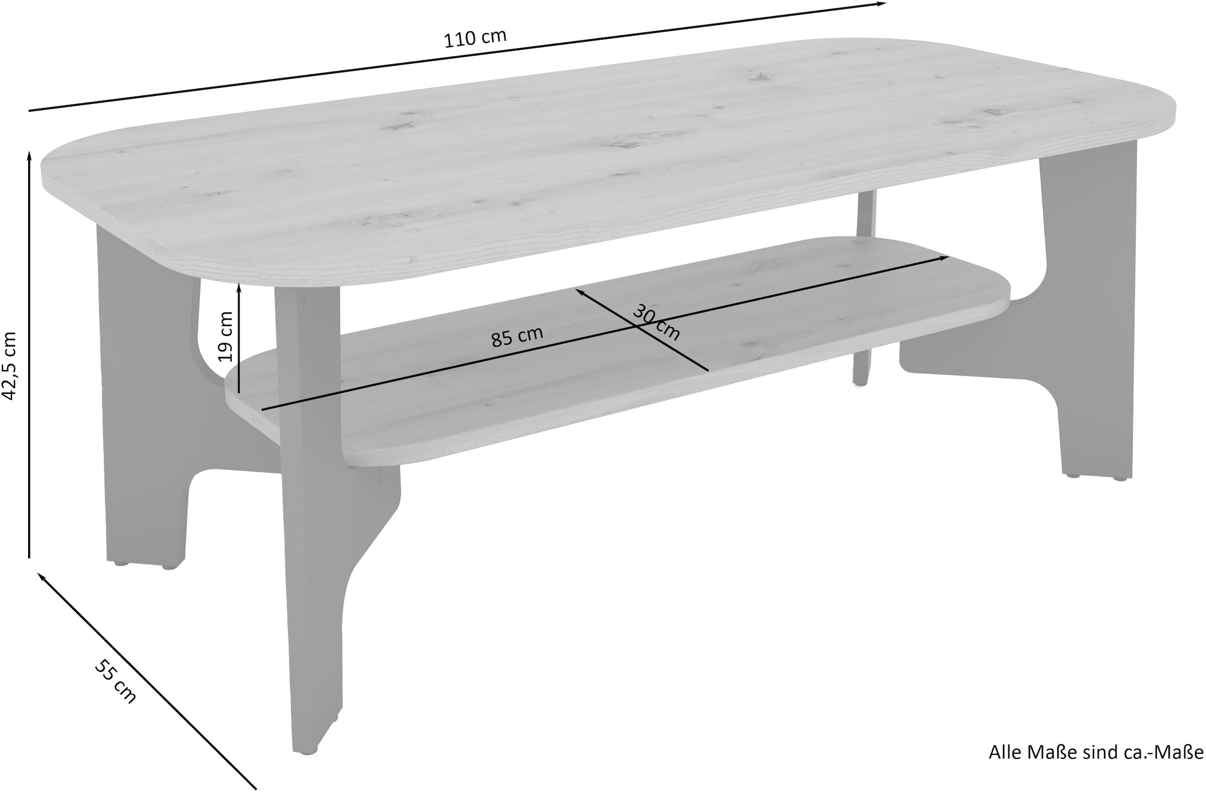 byLIVING Couchtisch »JONNY« Tischplatte Artisan Eiche o. Old Wood, Gestell anthrazit, Ablageboden
