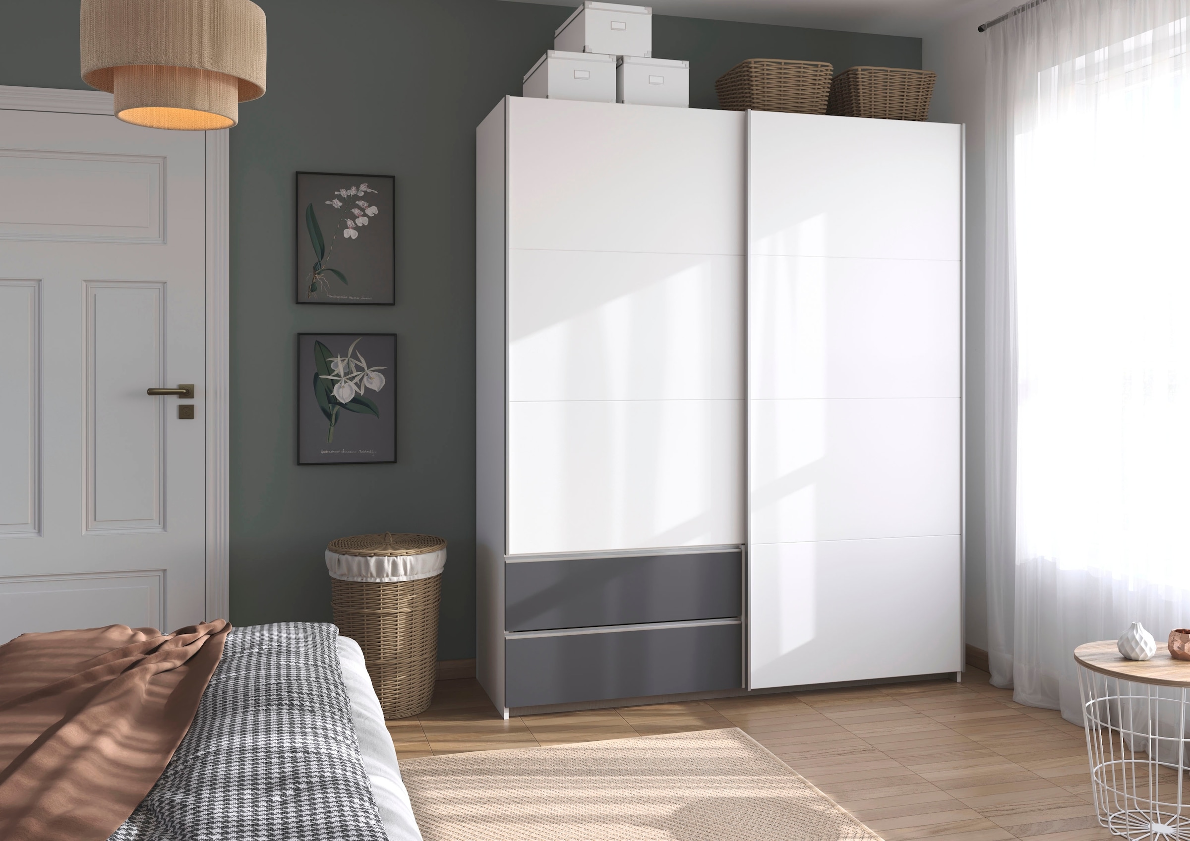 rauch Schwebetürenschrank »Kleiderschrank Schrank Garderobe Wäscheschrank SEVILLA«, (in 3 verschiedenen Ausstattungen BASIC/CLASSIC/PREMIUM), Metall-Griffleisten alufarben oder Graumetallic MADE IN GERMANY