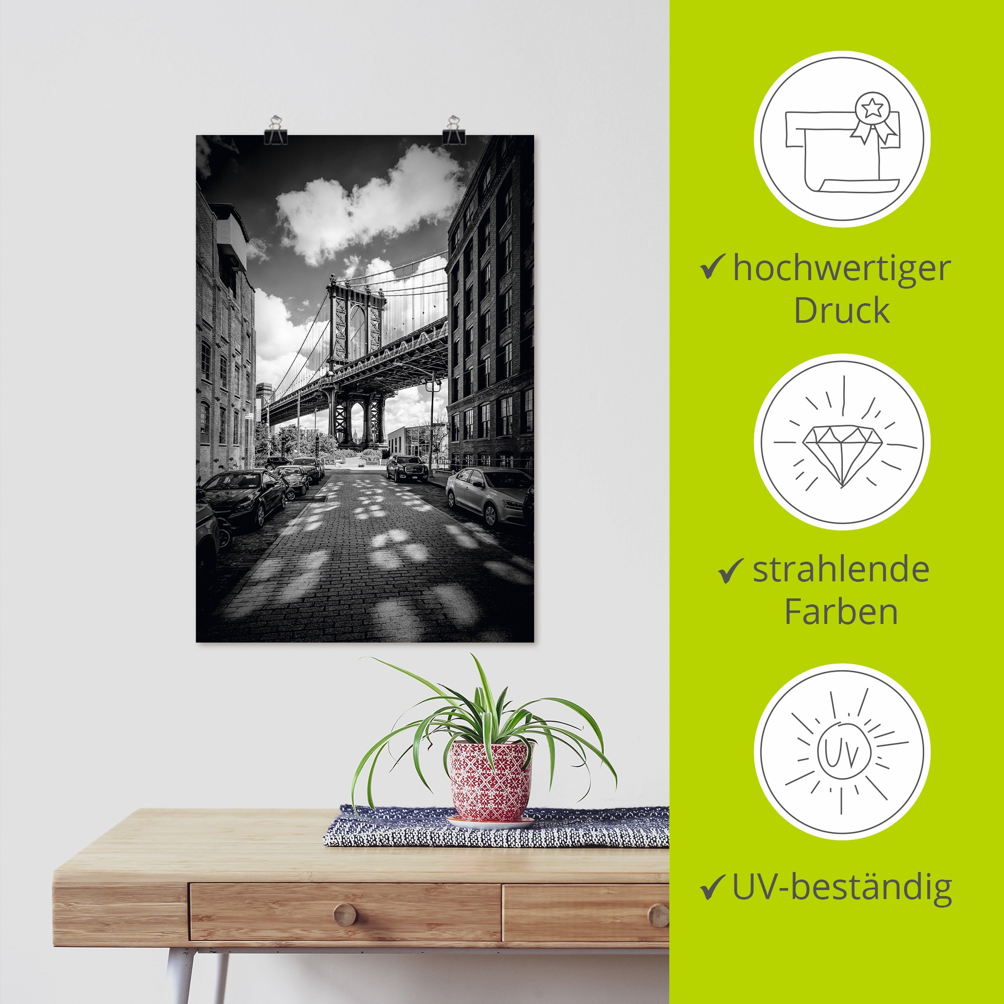 Artland Wandbild »Manhattan Bridge in Brooklyn, New York«, New York, (1 St.), als Leinwandbild, Poster in verschied. Größen
