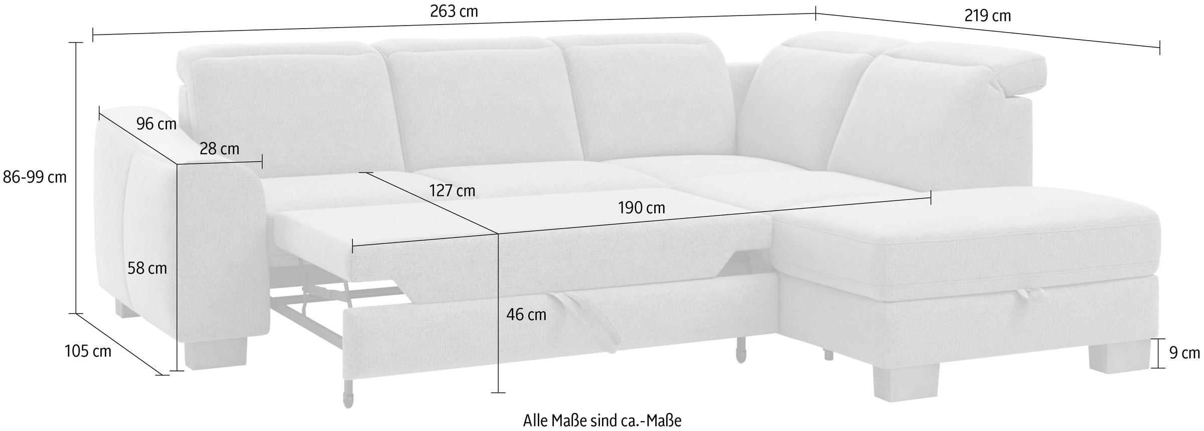 Home affaire Ecksofa »Dundee L-Form«, wahlweise mit Kopfteilverstellung und zusätzlich mit Bettfunktion