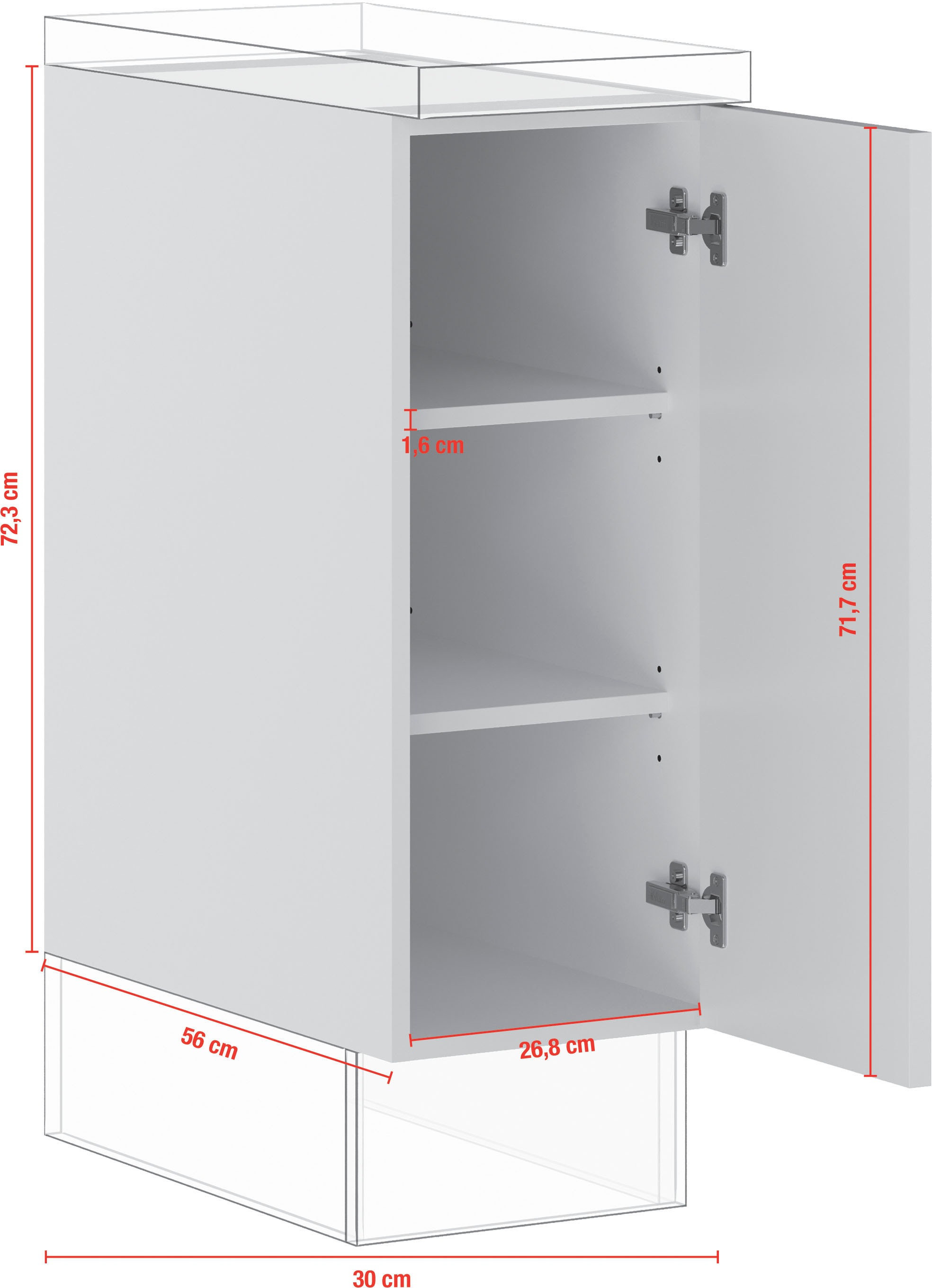IMPULS KÜCHEN Unterschrank »"Prag und Valencia", Breite/Höhe: 30/72,3 cm«, vormontiert, mit Soft-Close