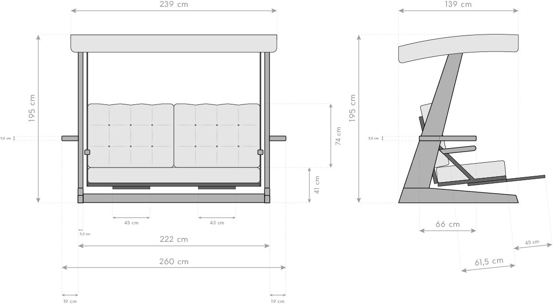 WESTMANN Hollywoodschaukel »Luna 2600«, BxTxH: 239x139x195 cm