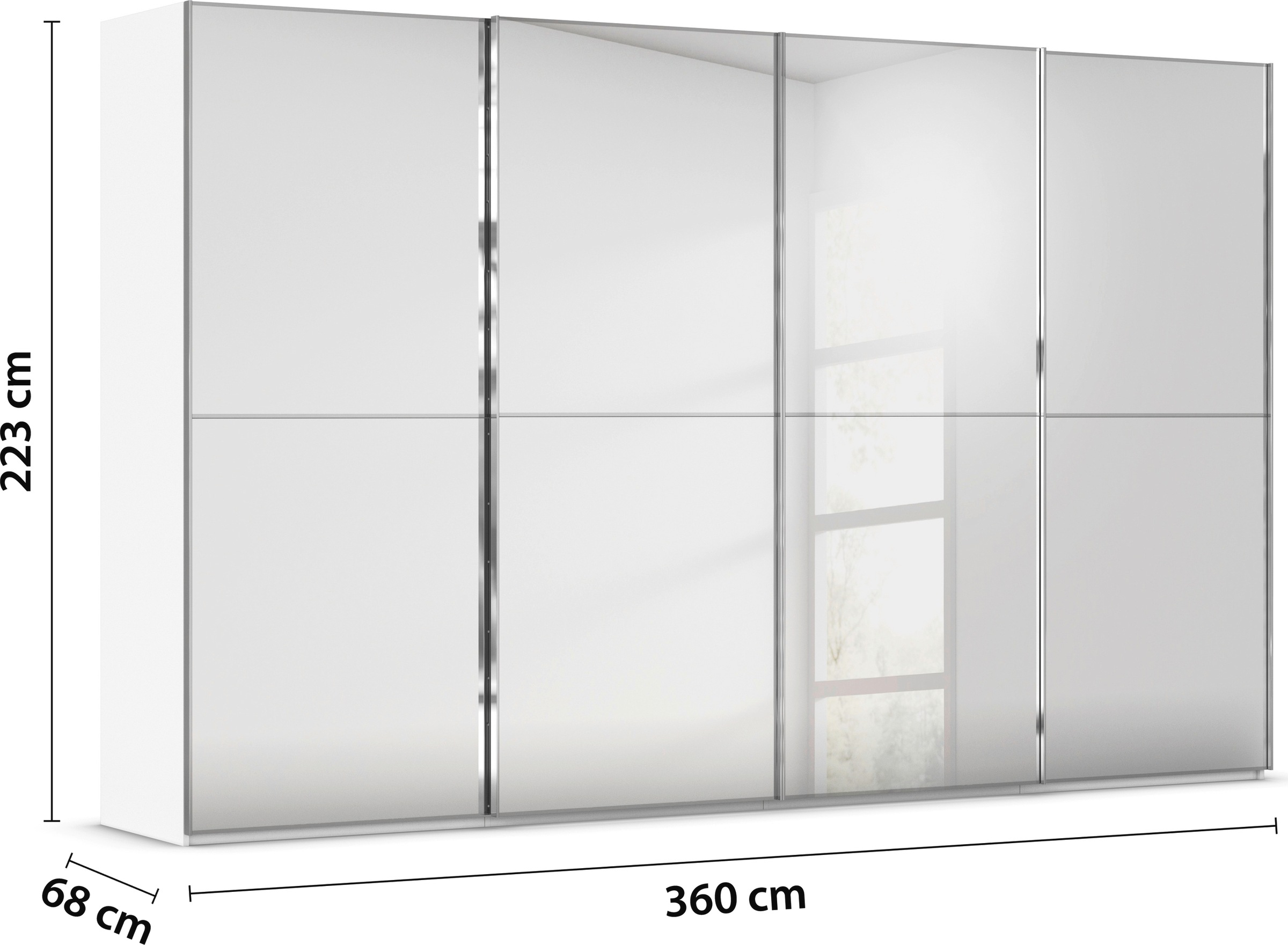 rauch Schwebetürenschrank »Kleiderschrank Schrank Garderobe Schlafzimmerschrank SCALE-DUO«, edle zweigeteilte Türen Spiegelfront und 3 Zierleisten MADE IN GERMANY