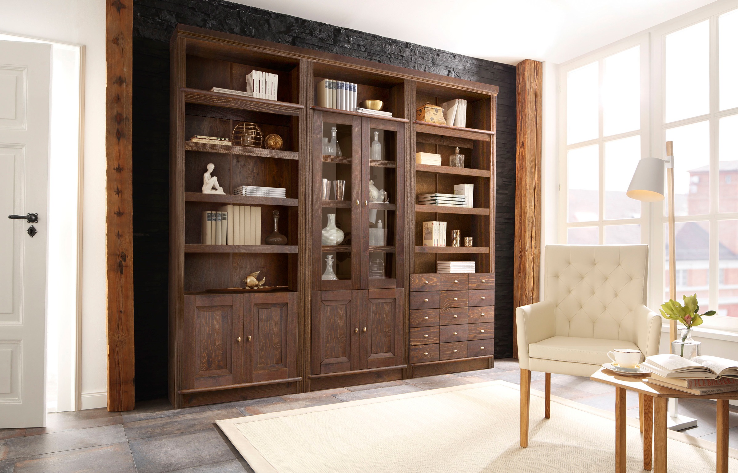 Home affaire Bücherregal »Soeren« aus massiver Kiefer, Höhe 220 cm, mit 2 H günstig online kaufen