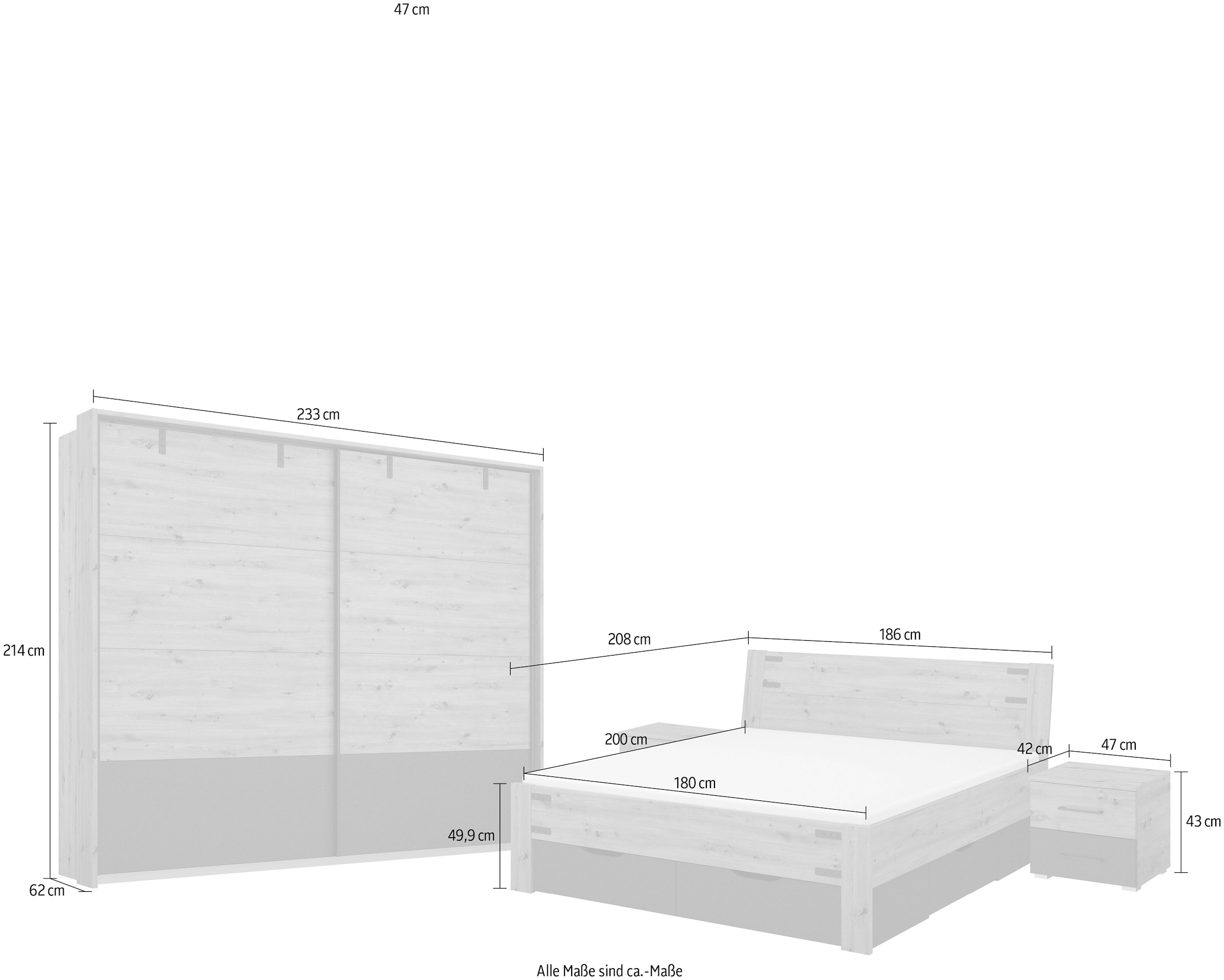 rauch Schlafzimmer-Set »Birmingham«, (5 tlg.), 5-tlg.Set: Schwebetürenschrank inkl. Passepartout, Bett, 2 Nachttische