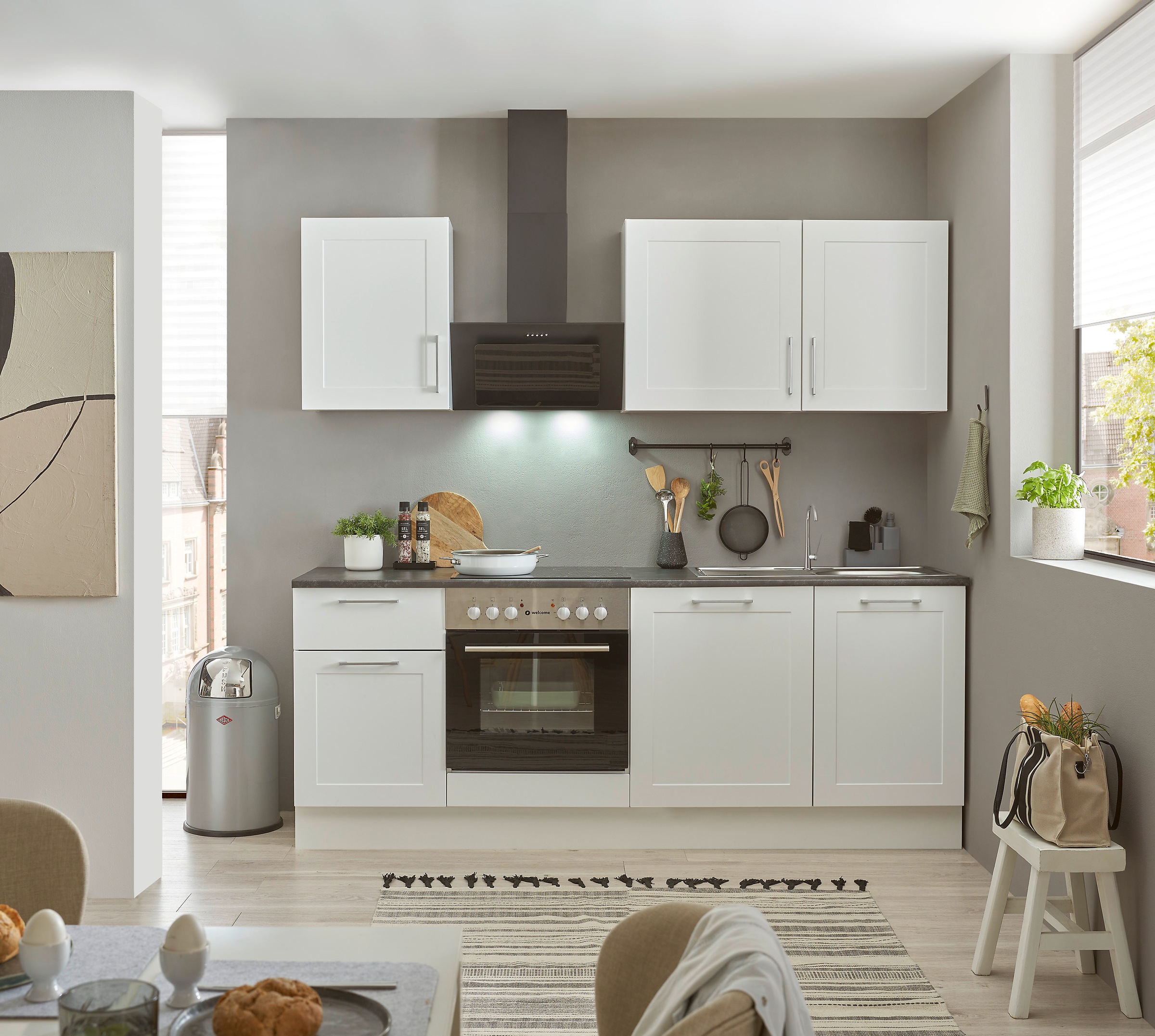 BASIC by Balculina Küchenzeile »Marsi«, Breite 220 cm, wahlweise mit E-Geräten, mit Soft-Close-Funktion