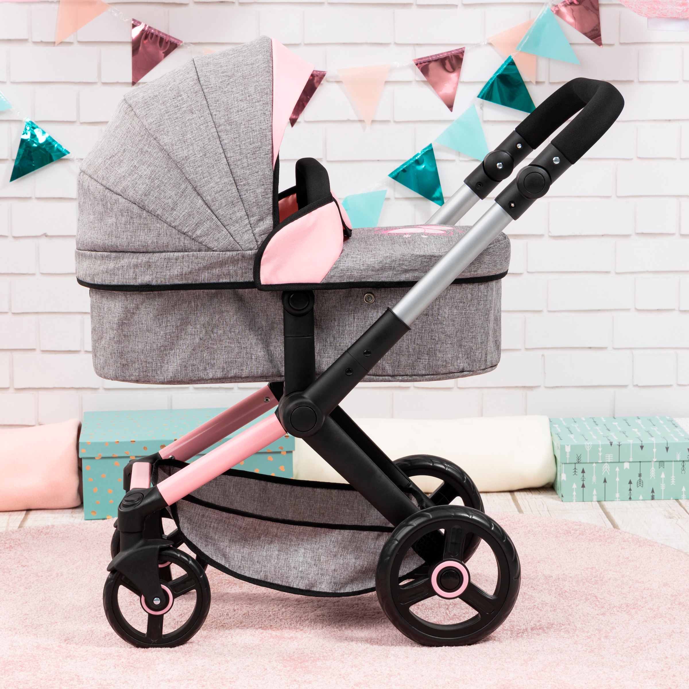 Bayer Kombi-Puppenwagen »Xeo, grau/rosa Schmetterling«
