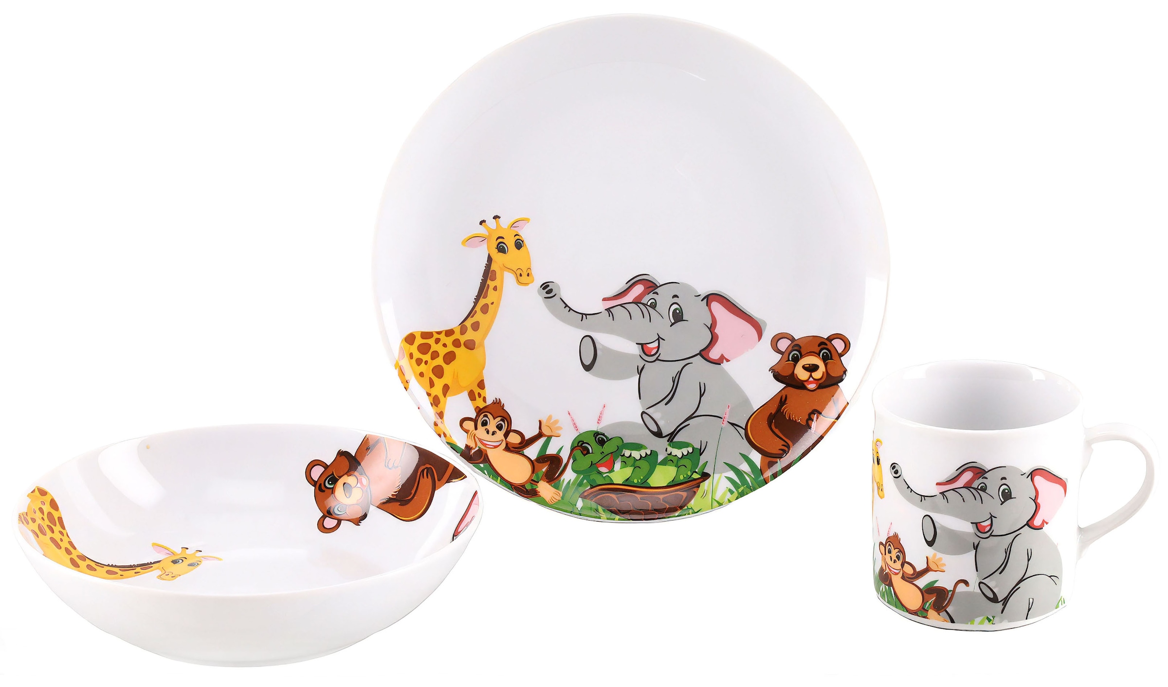 CreaTable Kindergeschirr-Set »Zoo« Dekor mit lustigen Zoobewohnern, Made in Europe, 3 Teile, für 1 Person