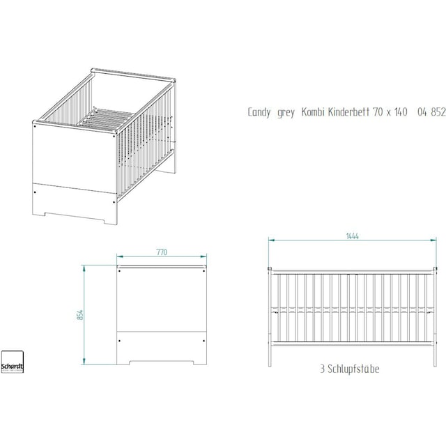 Schardt Babyzimmer-Komplettset »Candy Grey«, (Set, 3 St.), Made in Germany;  mit Kinderbett, Schrank und Wickelkommode auf Raten kaufen