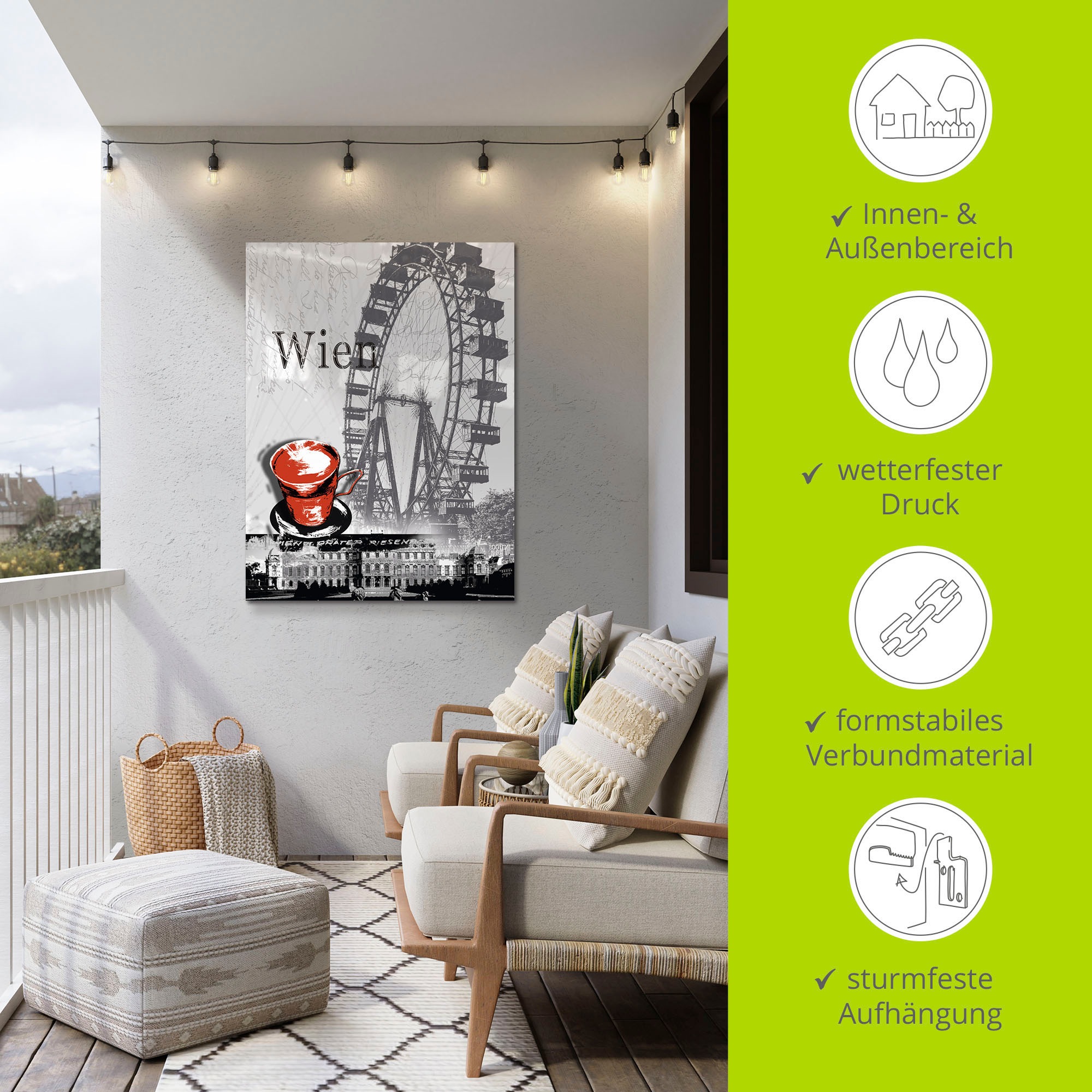 Artland Wandbild »Wien - Melange - Kaffee«, Gebäude, (1 St.), als Alubild, Outdoorbild, Leinwandbild, Poster in verschied. Größen