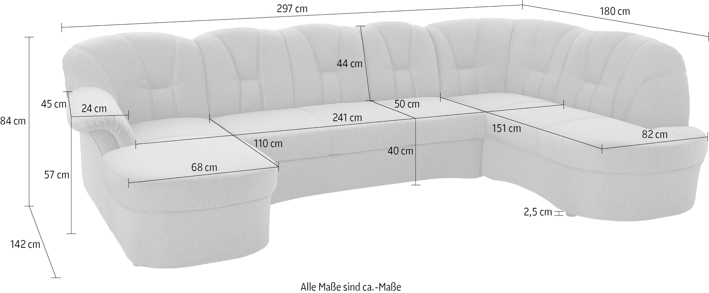 DOMO collection Wohnlandschaft »Papenburg U-Form« in großer Farbvielfalt, wahlweise Bettfunktion, frei im Raum stellbar
