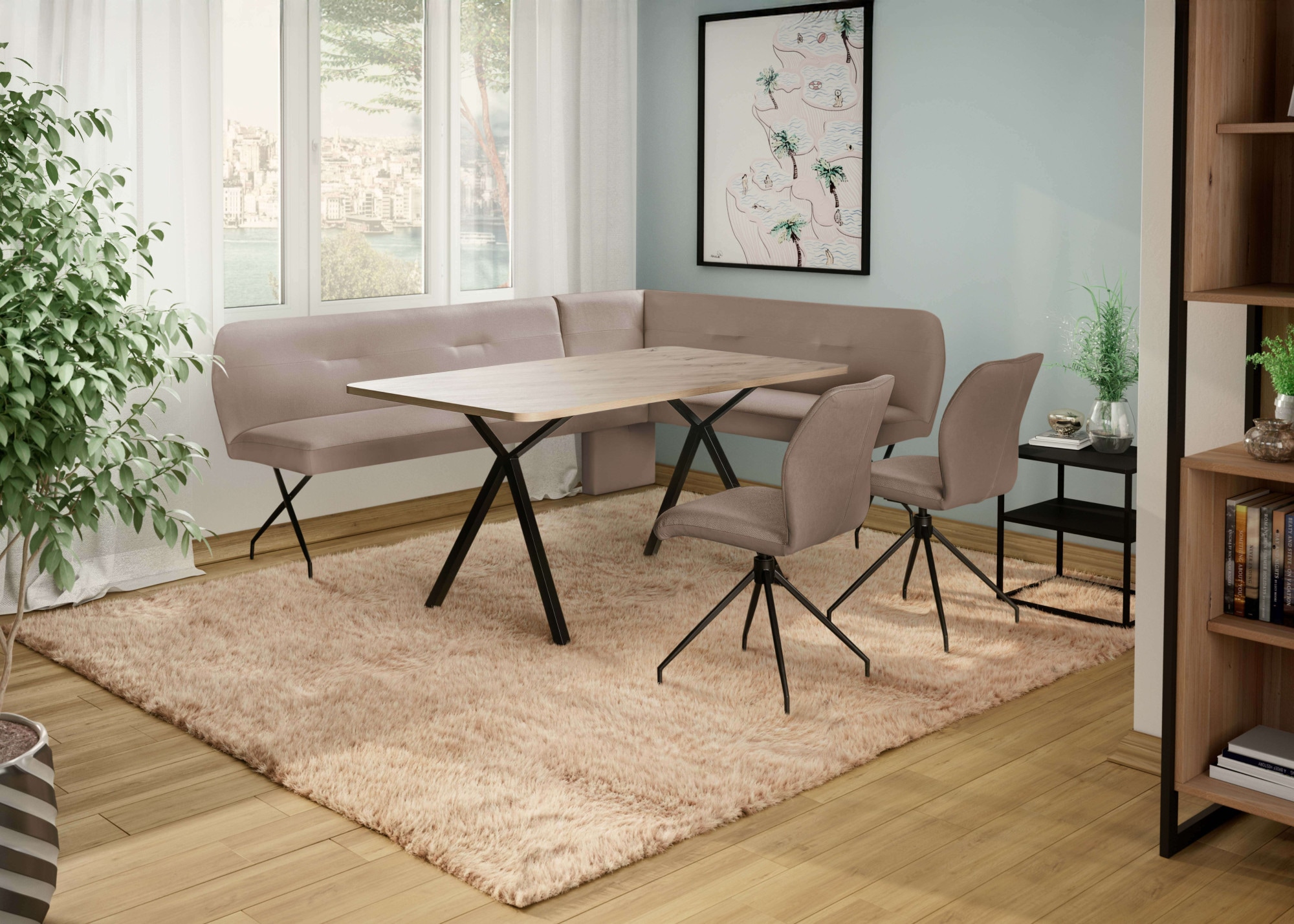 Eckbankgruppe OTTO HOME "Bruna Essecke, Sitzgruppe, Eckbankgruppe, Küchenbankgruppe", taupe, taupe, schwarz, B:241cm H:87cm T:177cm