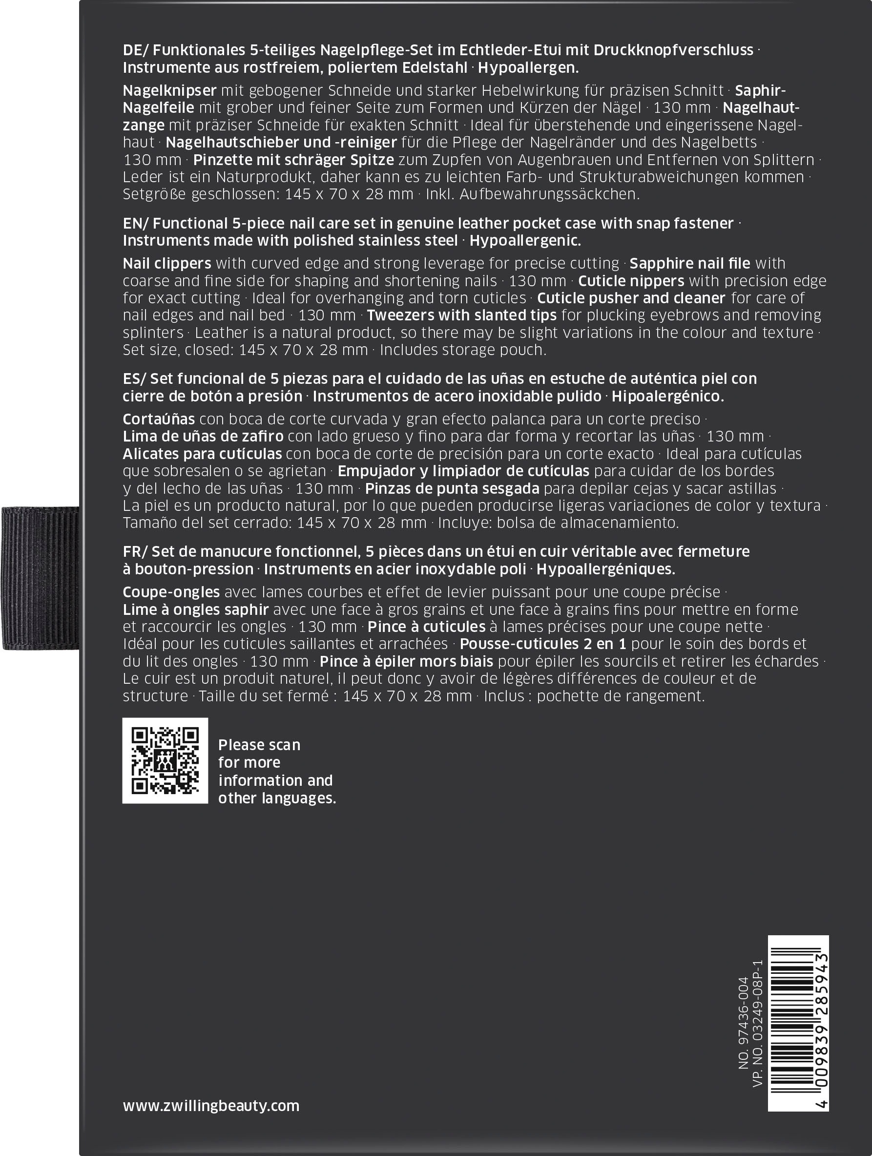 Zwilling Maniküre-Etui »CLASSIC INOX DRUCKKNOPF-ETUI SCHWARZ«, (5 tlg.)