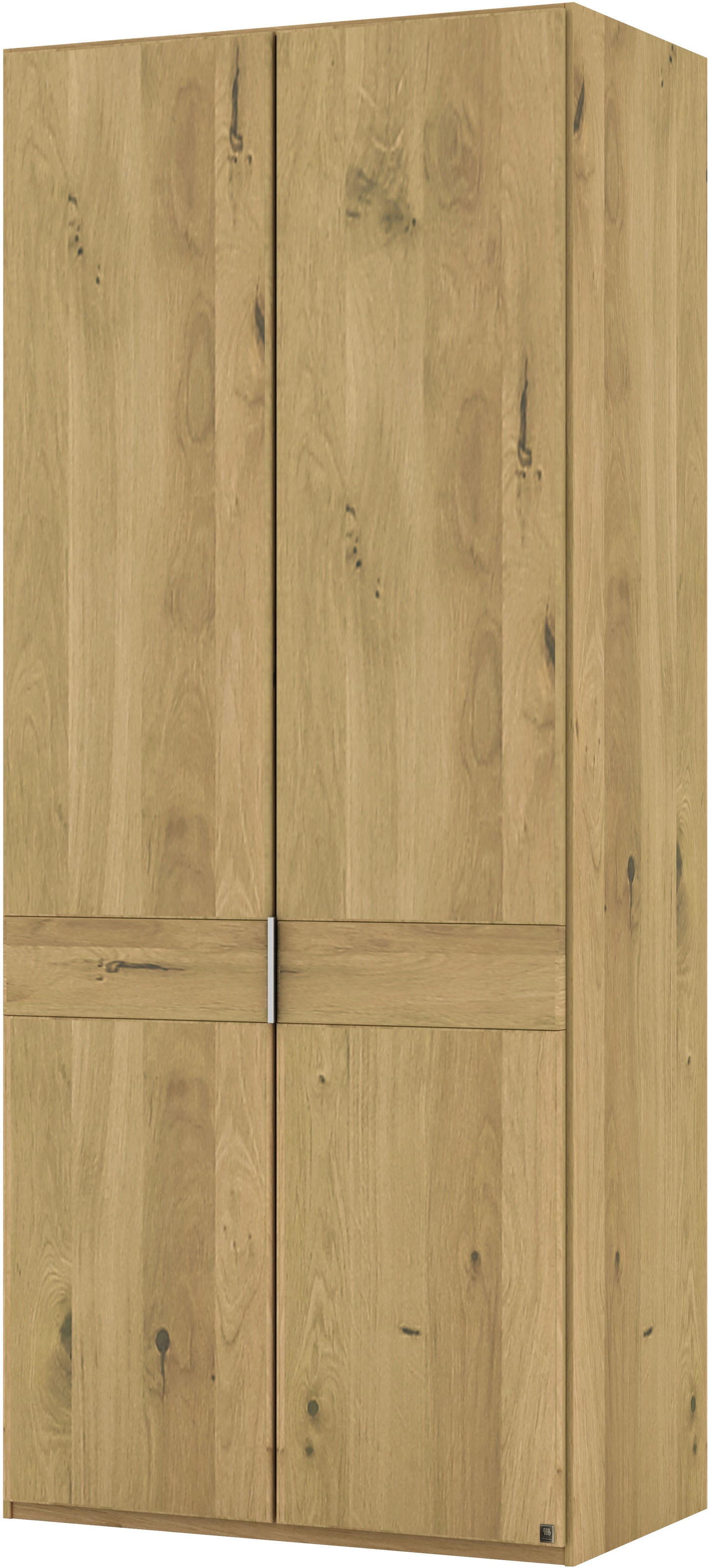 Musterring Drehtürenschrank »Savona, Kleiderschrank, Schrank, Garderobe, teilmassiv Eiche«, (mit Türdämpfern, in 5 Breiten & 2 Höhen, extra Böden, MADE IN GERMANY), Türen in Bianco-Eiche massiv, mit Querriegel, verschiedene Größen