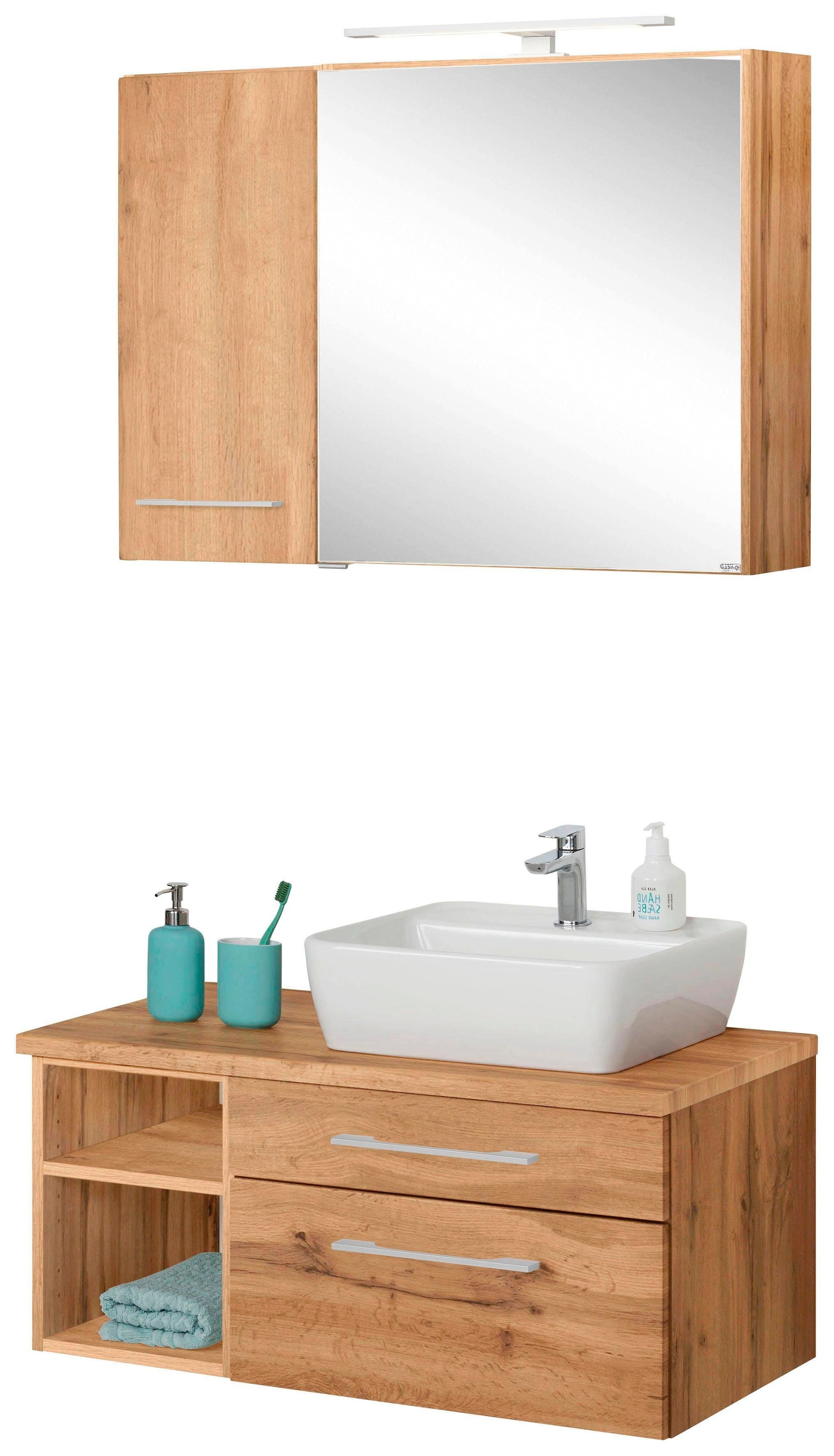 welltime Badmöbel-Set »Davos« 3 Stk. tlg. Spiegelschrank mit extra Regal günstig online kaufen