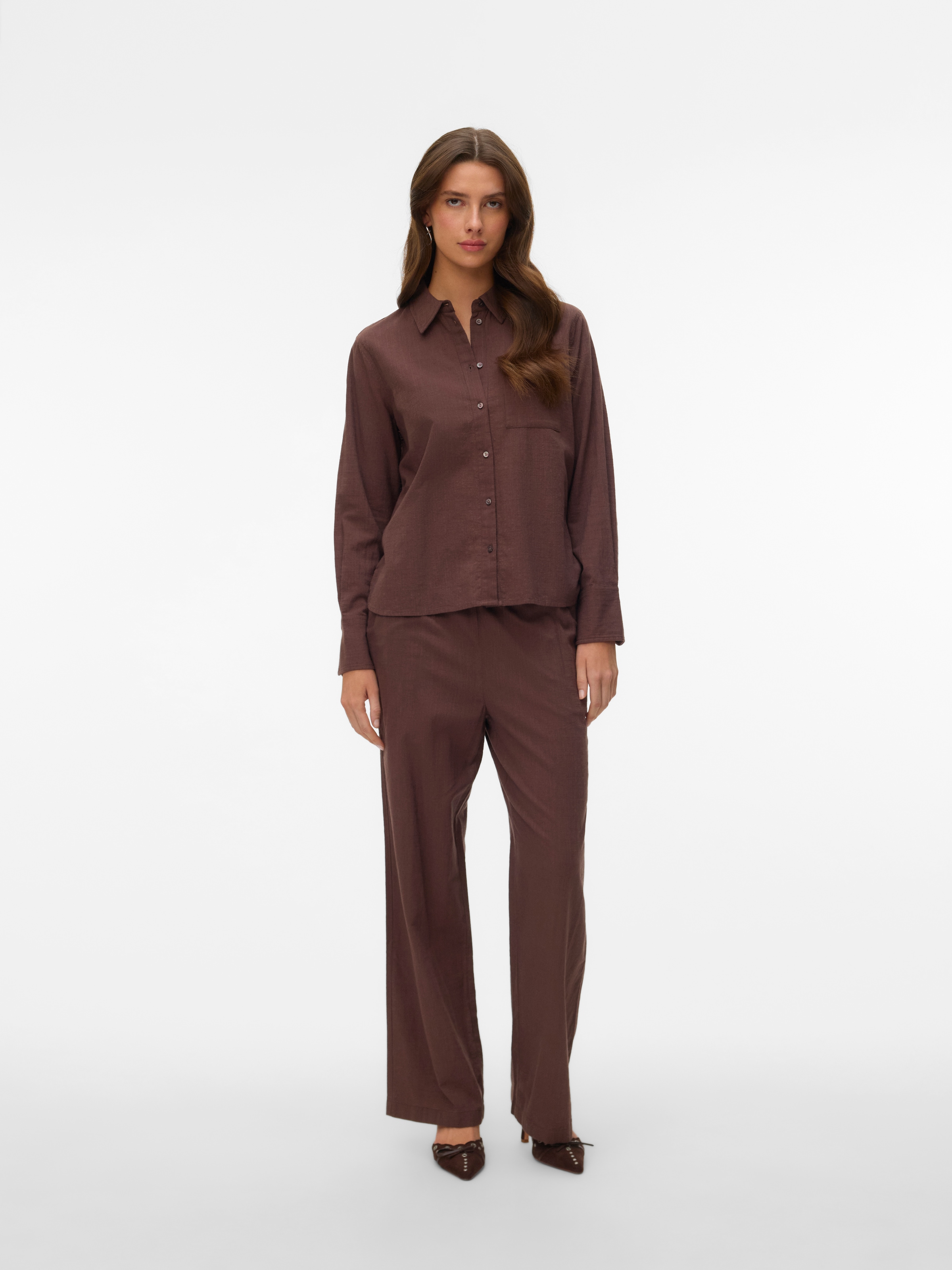 Vero Moda Langarmbluse »VMCAIA LS SHIRT WVN NOOS« Baumwollmischung, regular fit, mit Leinen