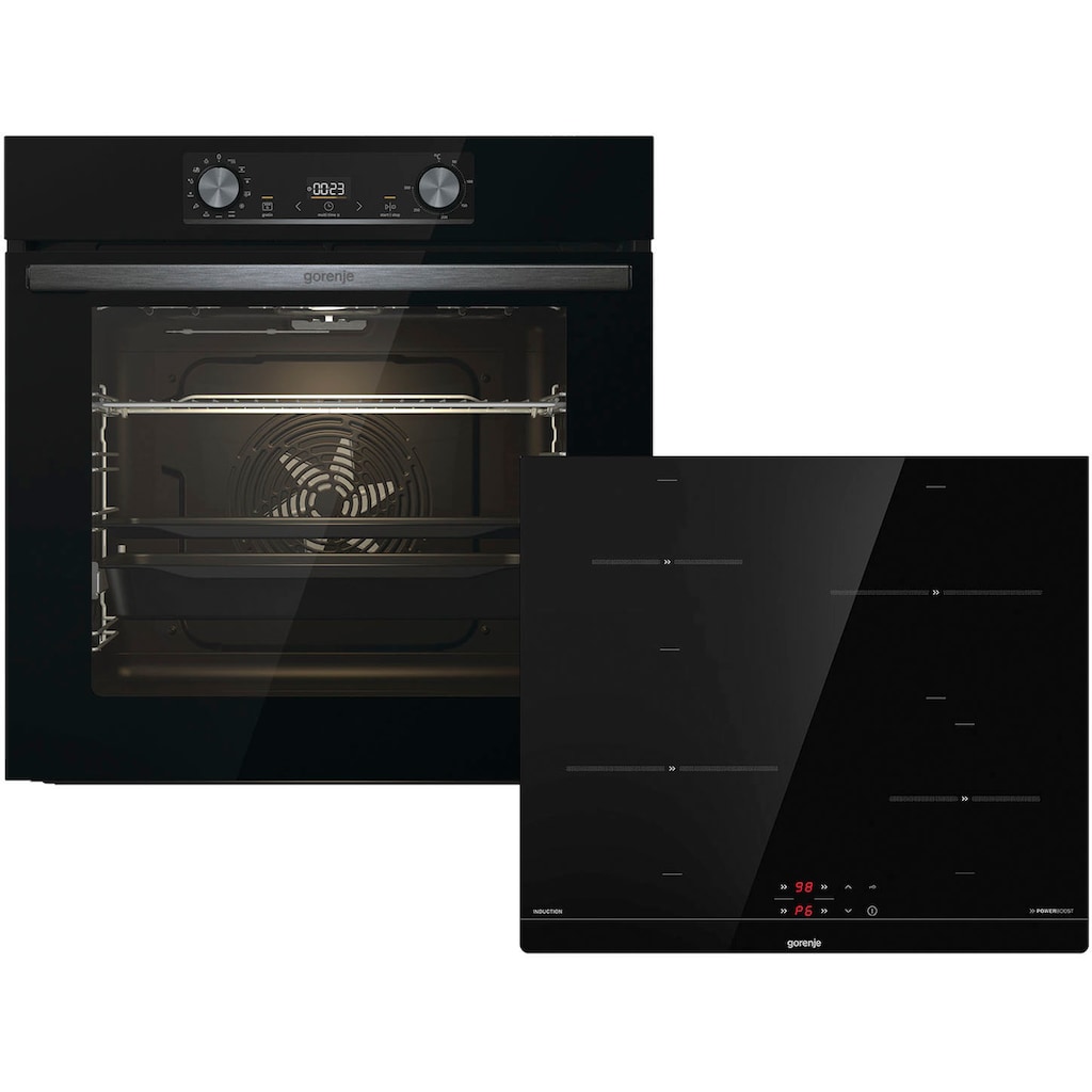 GORENJE Backofen-Set »Black Induction Set«, BOS6737E06BG, mit 1-fach-Teleskopauszug, Aqua Clean, (Set)